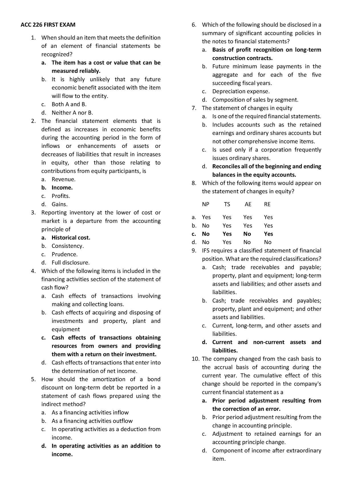 ACC 226 First EXAM - Go Lang Ng Go - ACC 226 FIRST EXAM When Should An ...