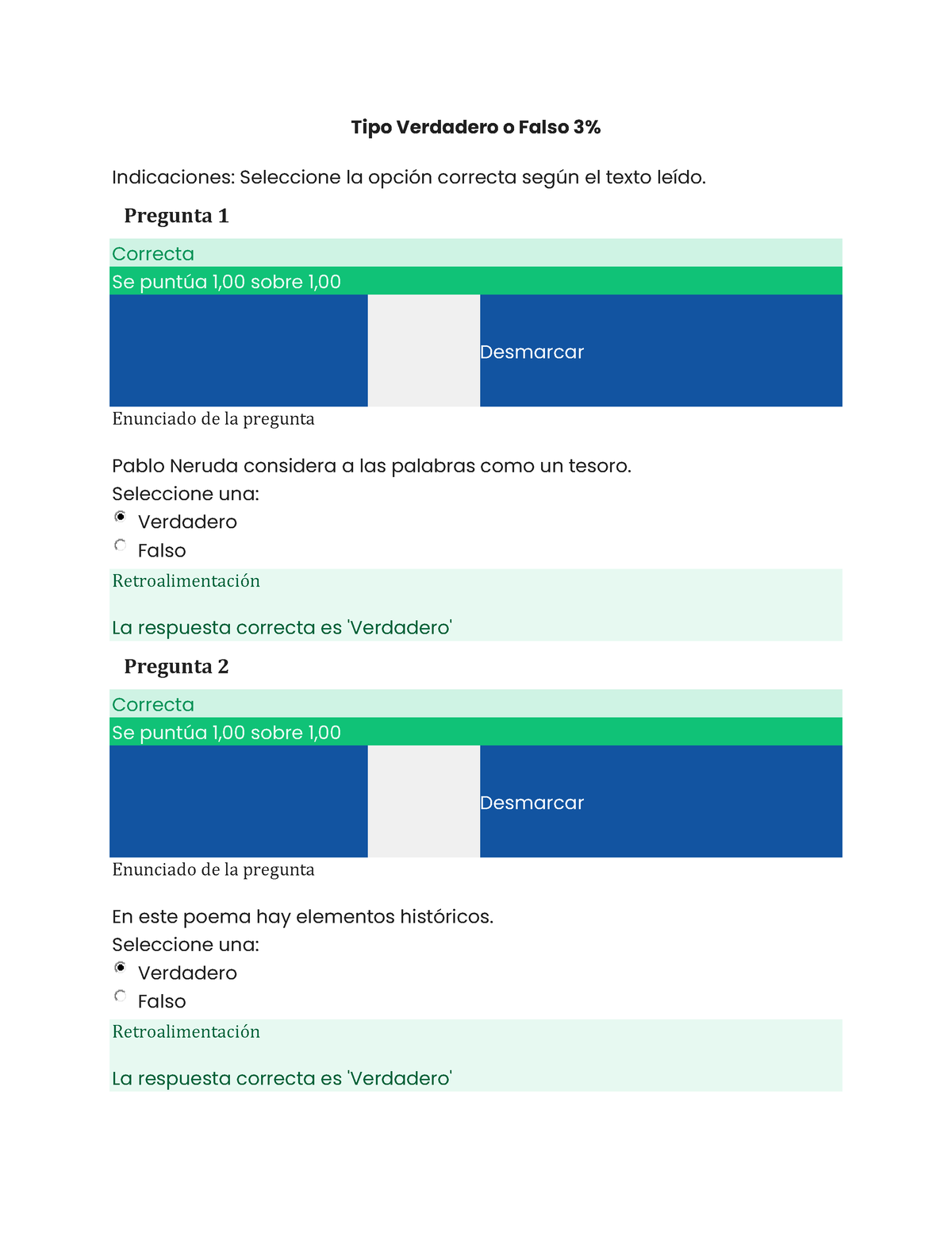 Español Actividades - Tipo Verdadero O Falso 3% Indicaciones ...