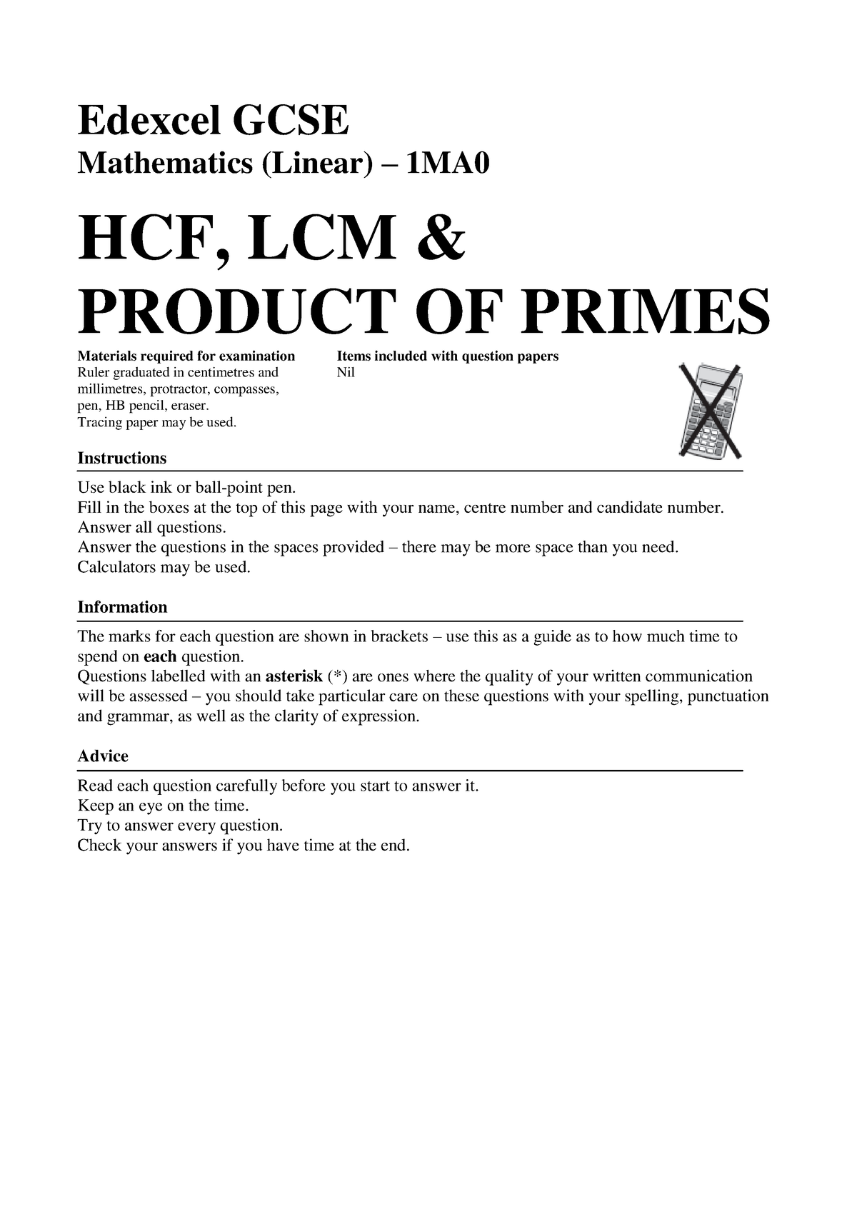 52 Hcf-lcm-product-of-primes - Edexcel GCSE Mathematics (Linear) – 1MA ...