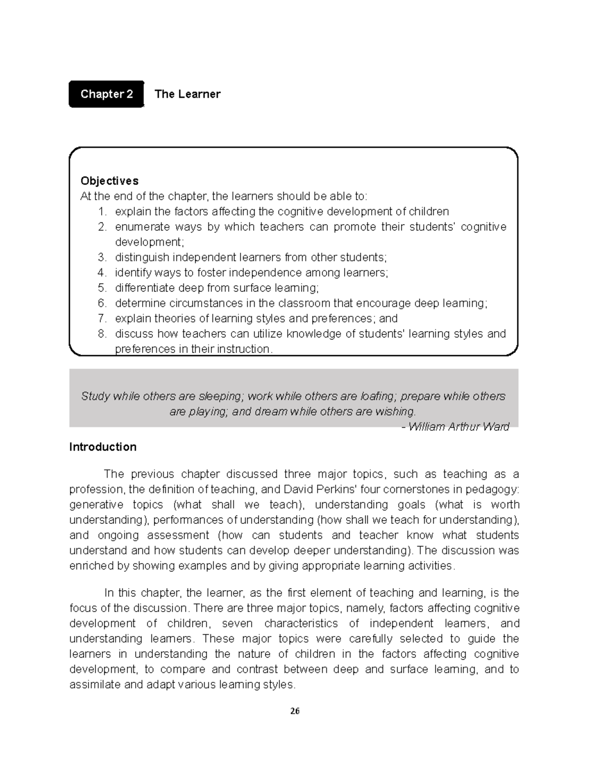 Chapter 2 The Learner - Introduction The previous chapter discussed ...
