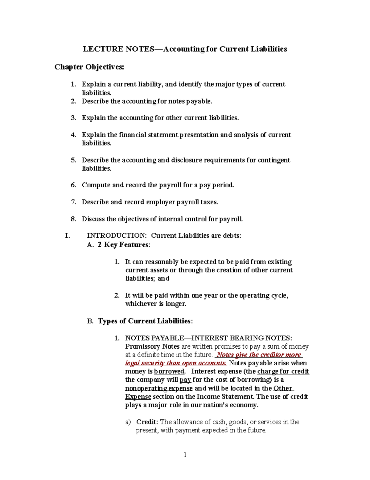Chapter 11 Current Liabilities and Payroll - LECTURE NOTES—Accounting ...