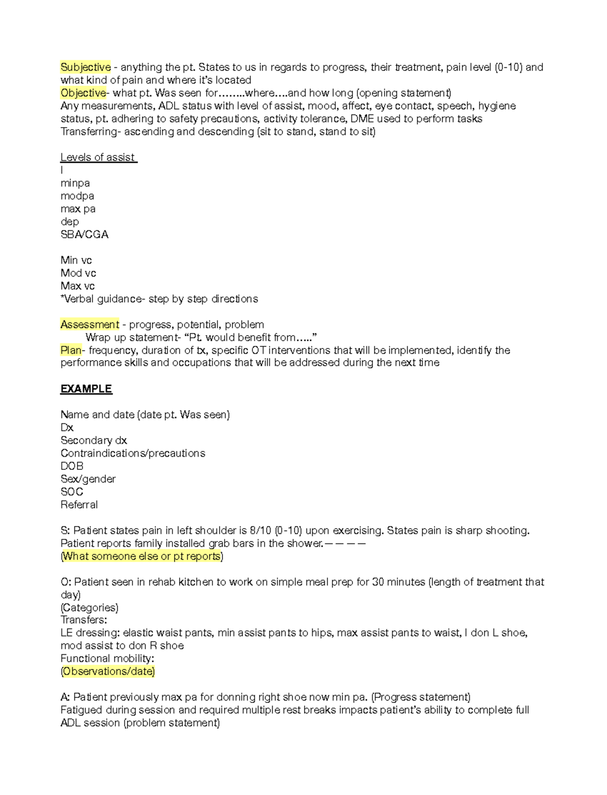 SOAP note - Explanation of what is required for a SOAP note and what