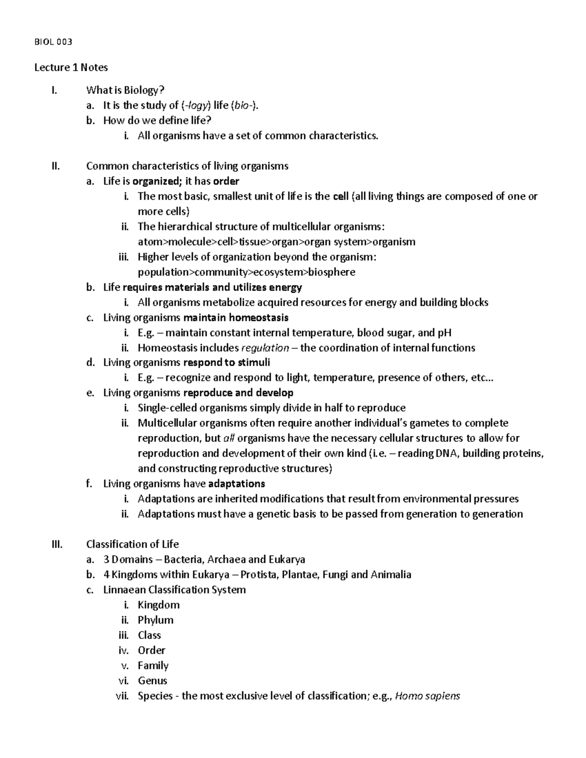 Lecture 1 Notes - Mr. Hernandez intro to biology 003. - BIOL 003 ...