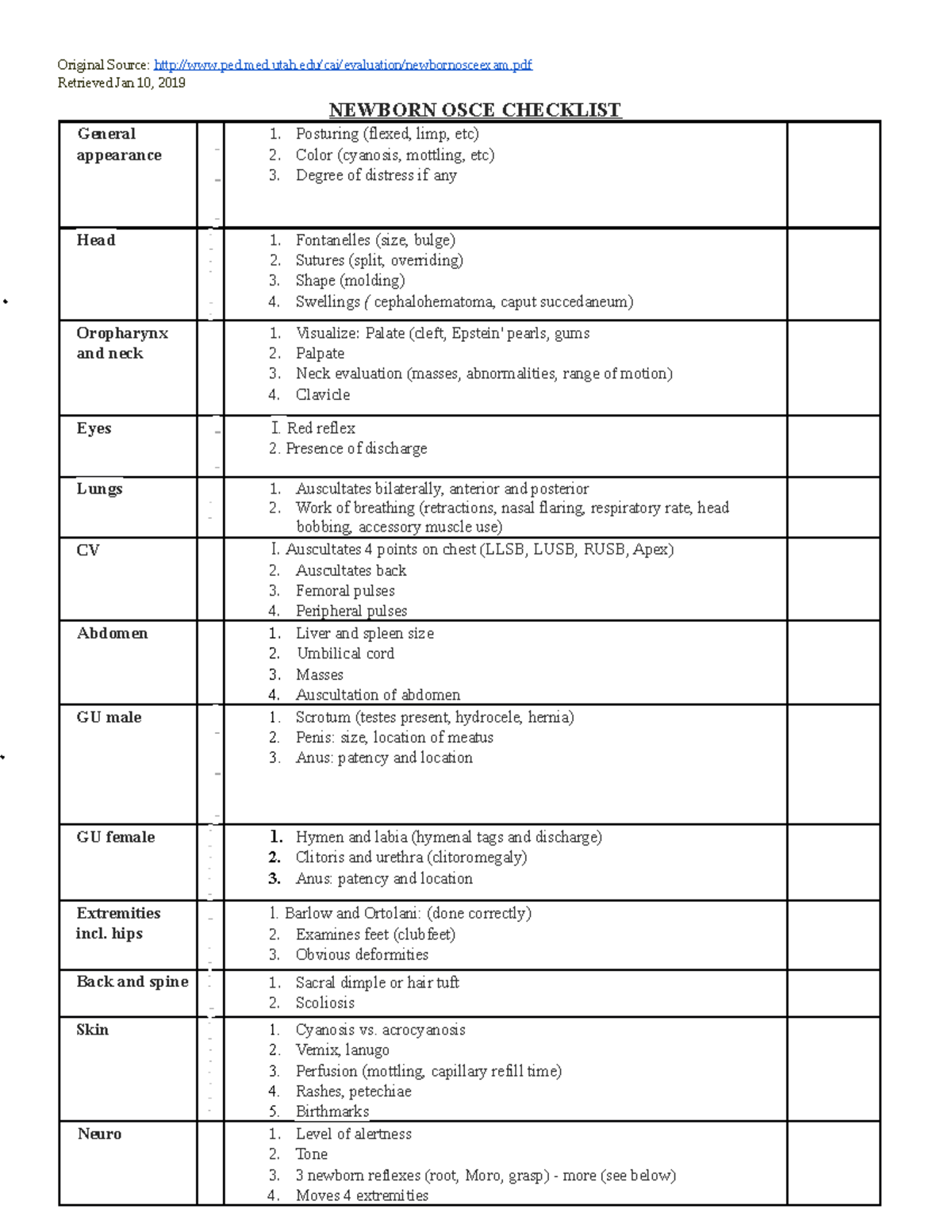 New Born Assessment - ####### Original Source: ped.med.utah/cai ...