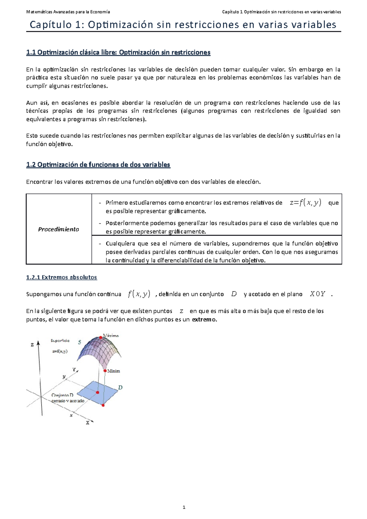 Resumen Tema 1 Matemáticas - Capítulo 1: Optimización Sin Restricciones ...