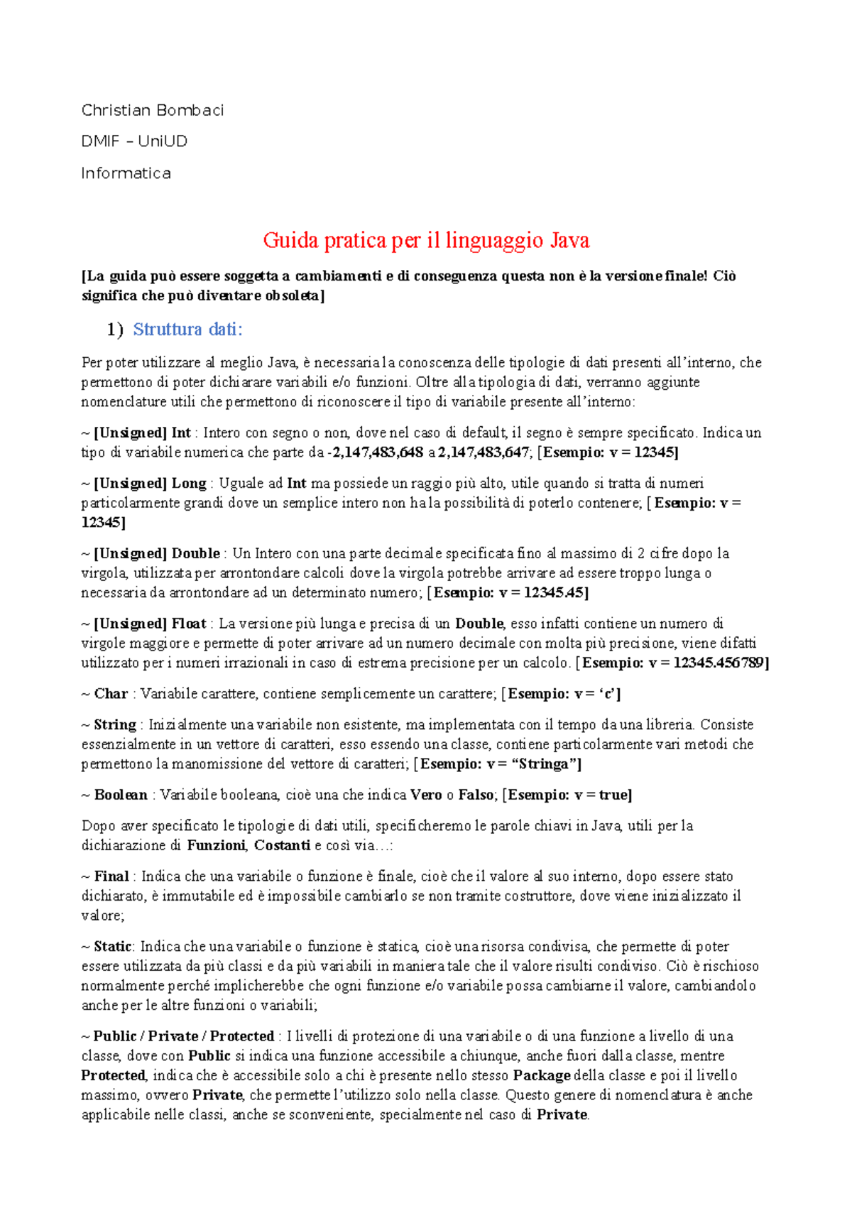 Guida Java - Christian Bombaci DMIF – UniUD Informatica Guida pratica ...