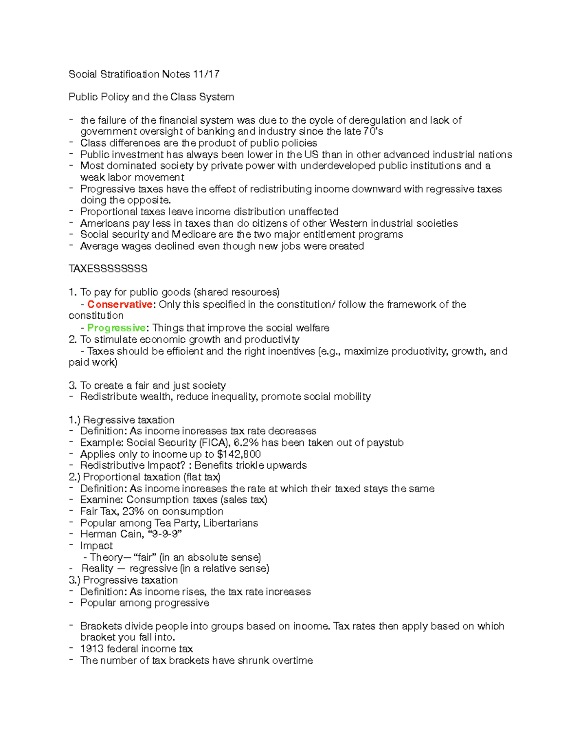 SS 444 - Jenny Stuber notes - Social Stratification Notes 11/ Public ...