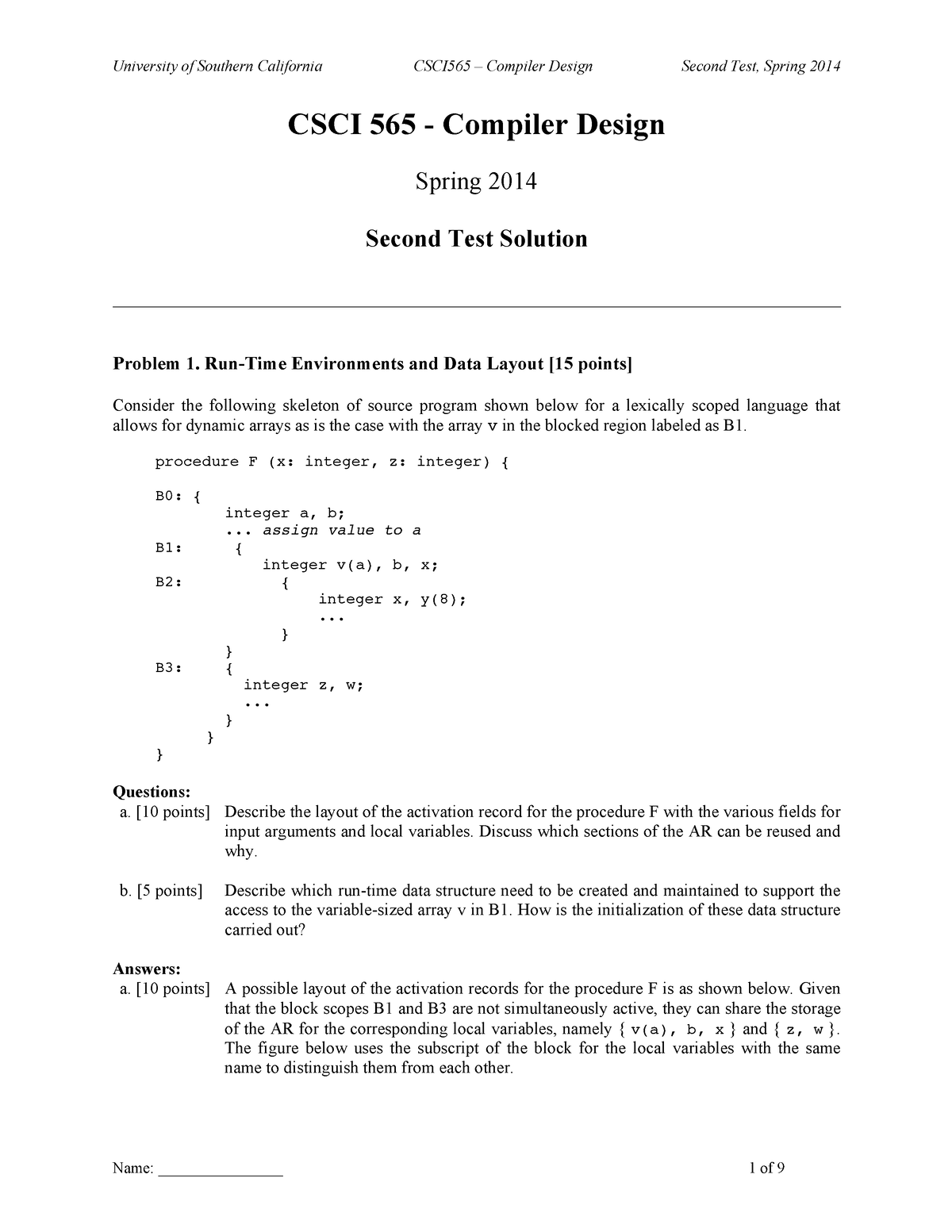 Compiler Design Practice 1 4 - I111 - City - Studocu