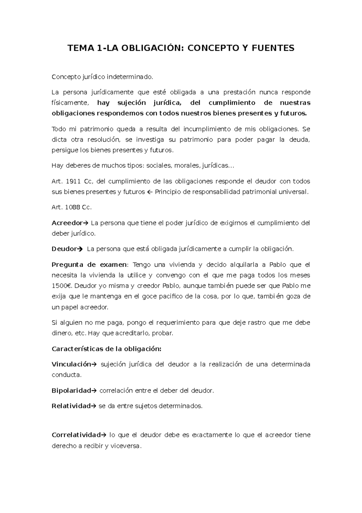 TEMA 1 LA Obligacion Concepto Y Fuentes - TEMA 1-LA OBLIGACIÓN ...