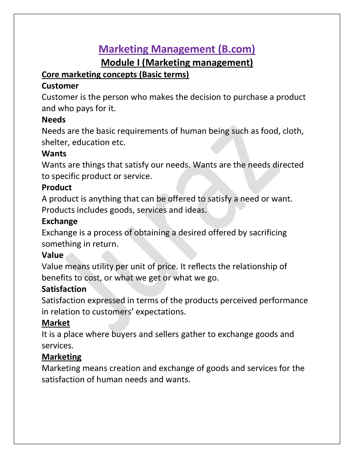 Marketing Management-BCOM-Full Module Notes - Marketing Management (B ...