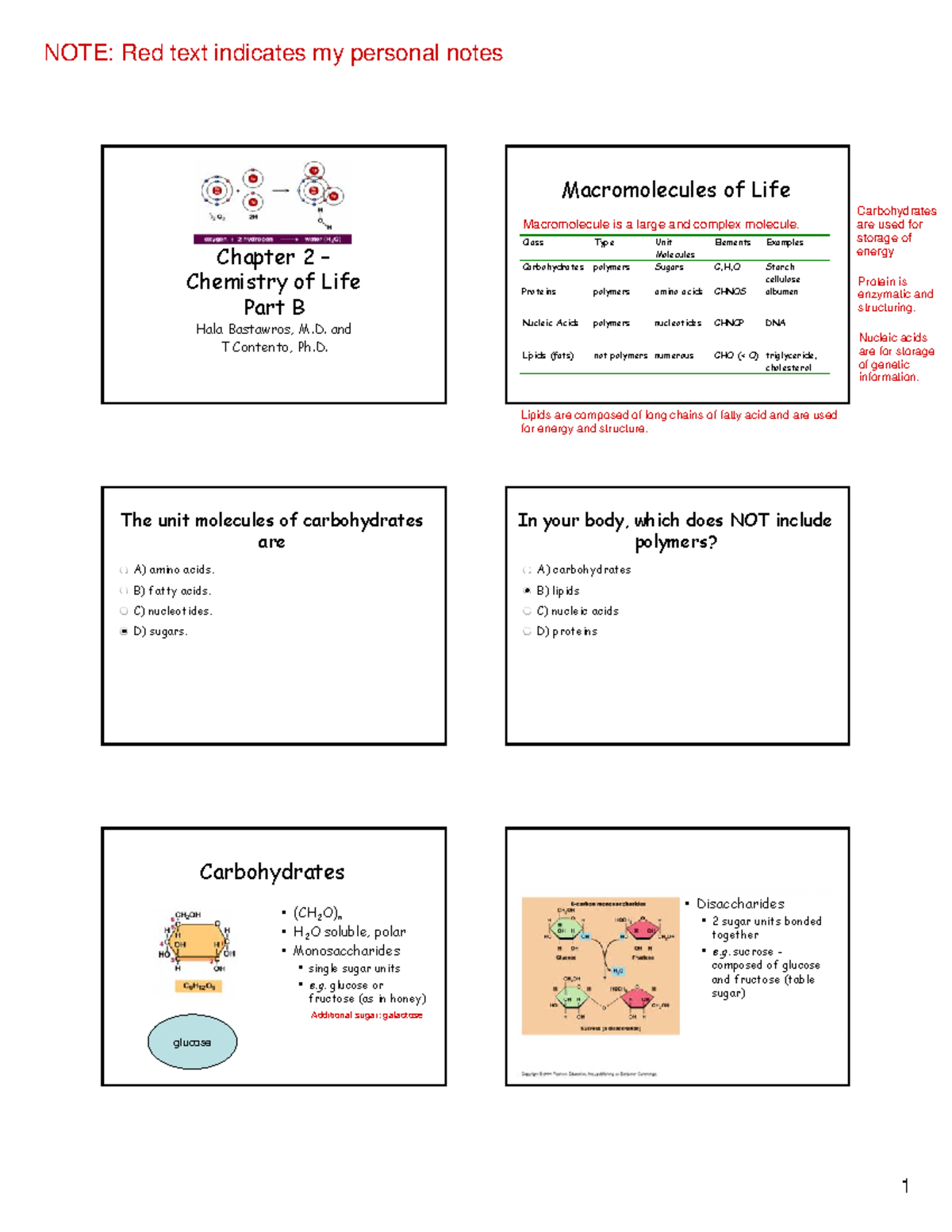 Chapter 2 Lecture B Notes - "Chemistry Of Life II" - Chapter 2 ...