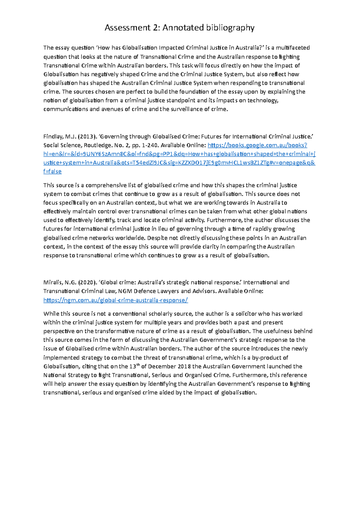 Assessment 2 Perspective of Criminology Annotated Bibliography ...
