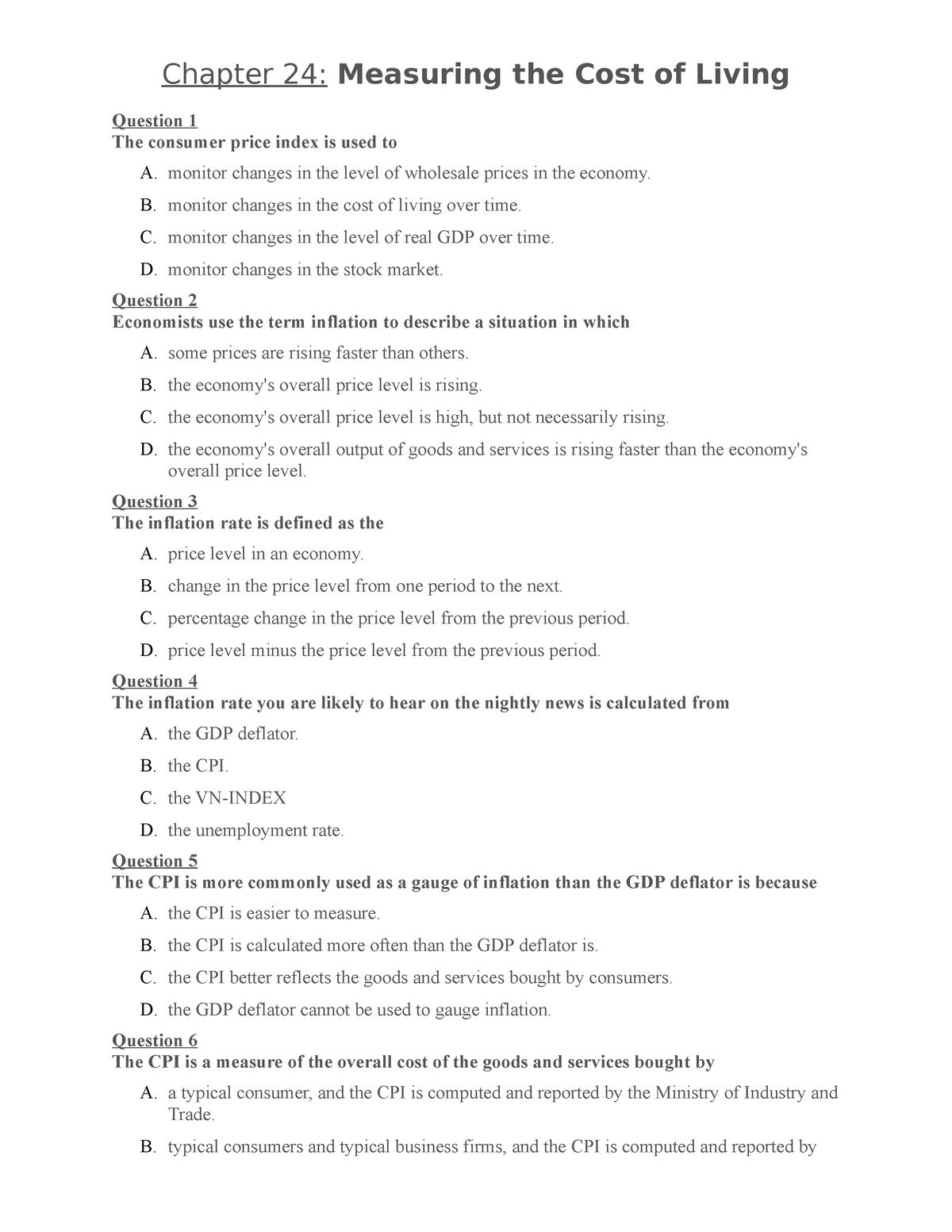 Quiz #2 Chapter 24. Measuring The Cost Of Living - Chapter 24 ...