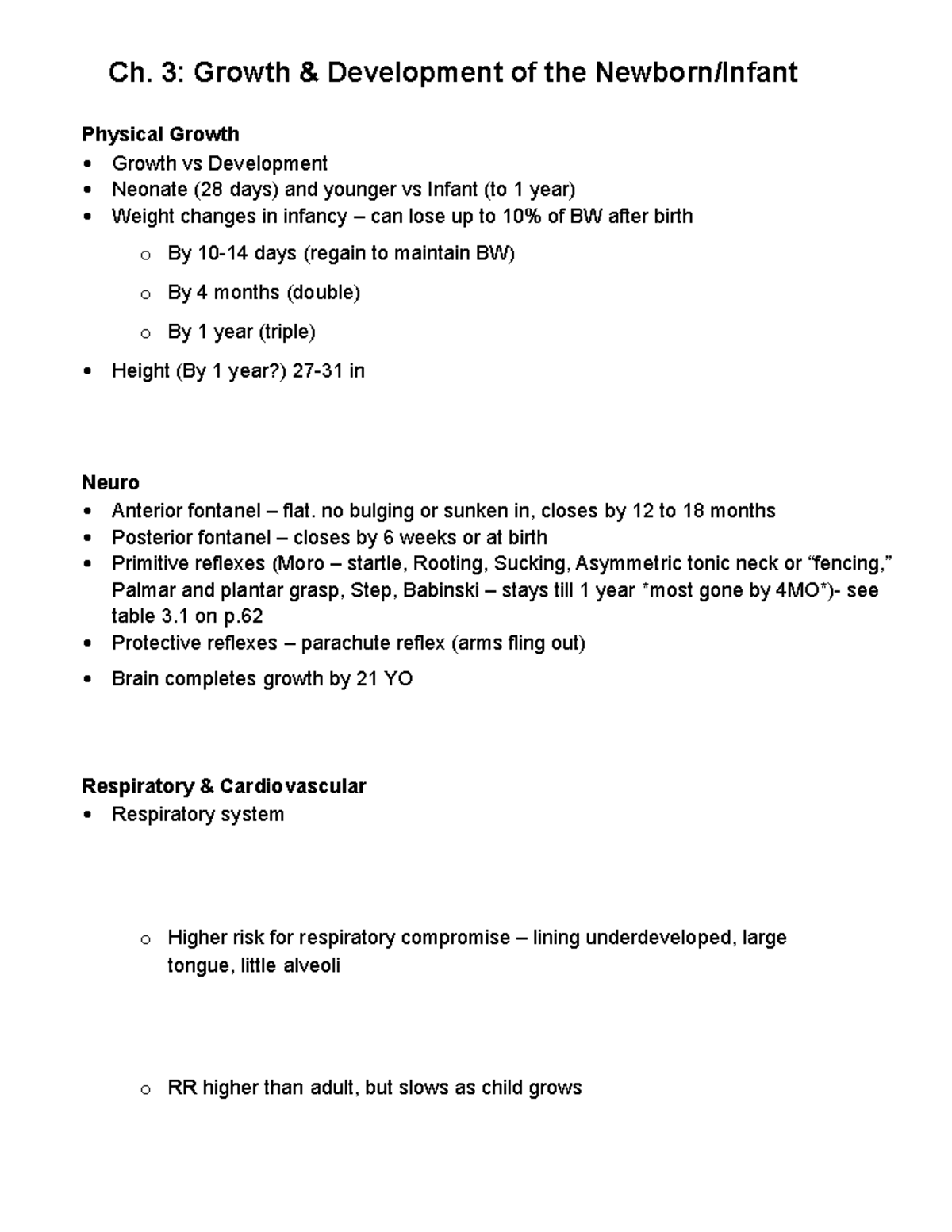 Ch. 3-4 Notes - Ch. 3: Growth & Development of the Newborn/Infant ...