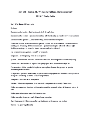 ENV 102 Study Guide 001 - Description of lecture 1 - test 1 - ENV 102 ...