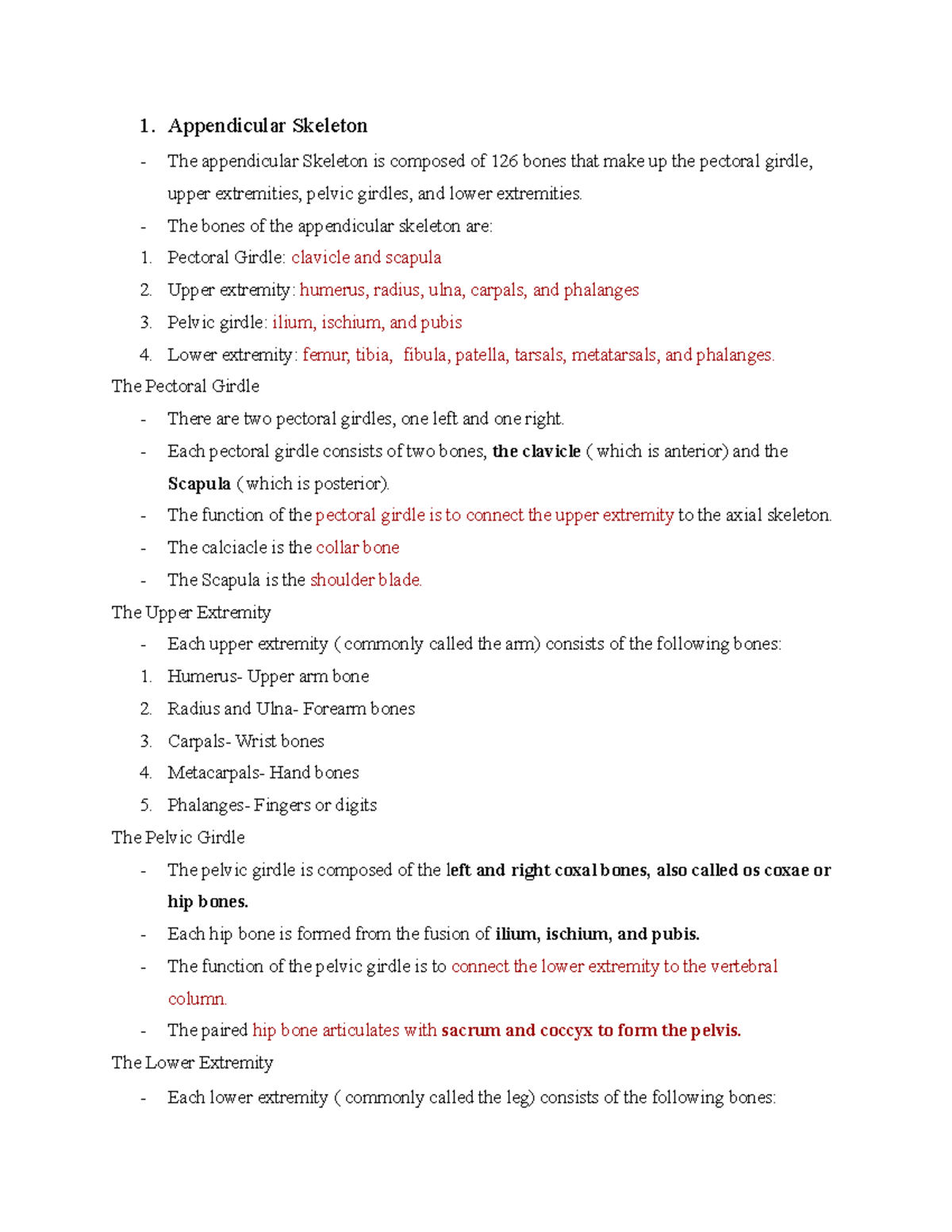 A&P Lab Quiz #6 Notes ( Appendicular Skeleton & Joints) - 1 ...