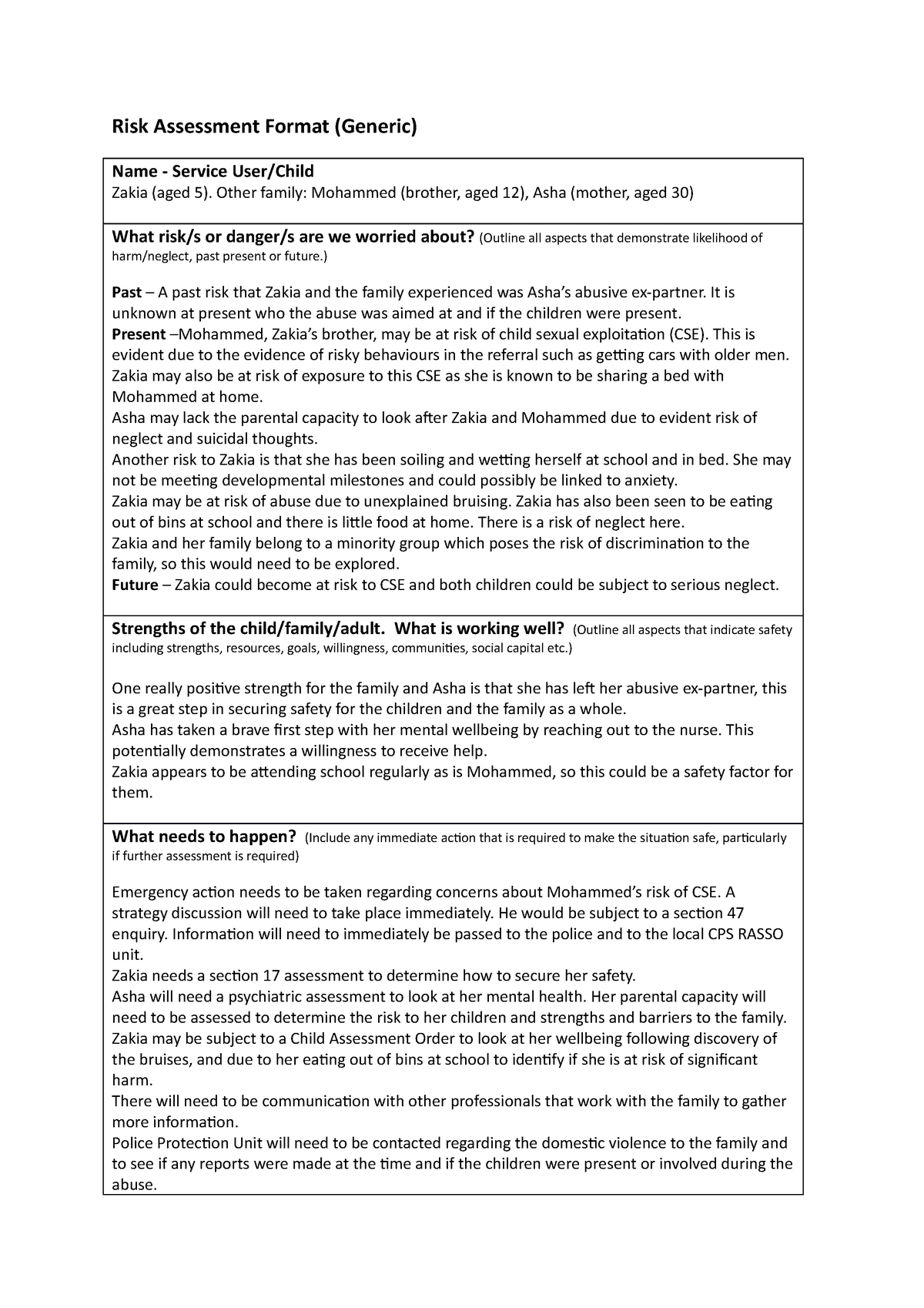 case study risk assessment example