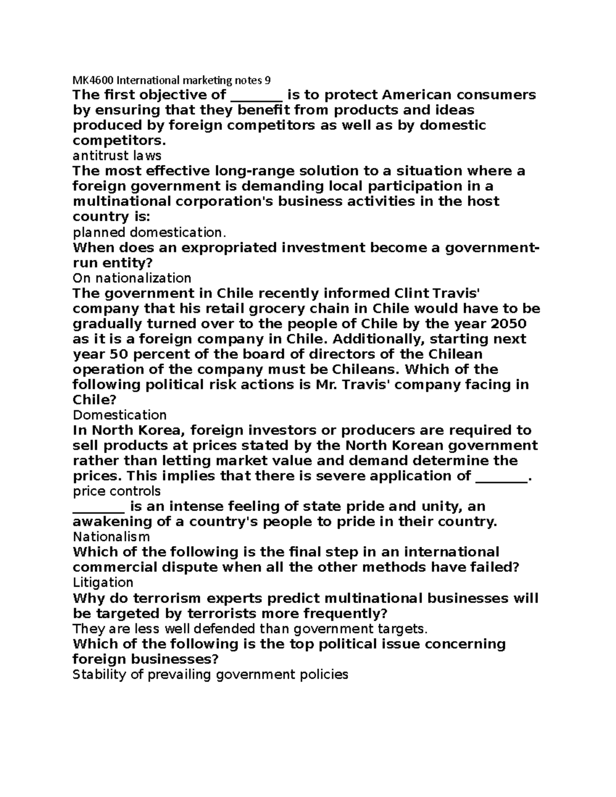 MK4600 International marketing notes 9 antitrust laws The most