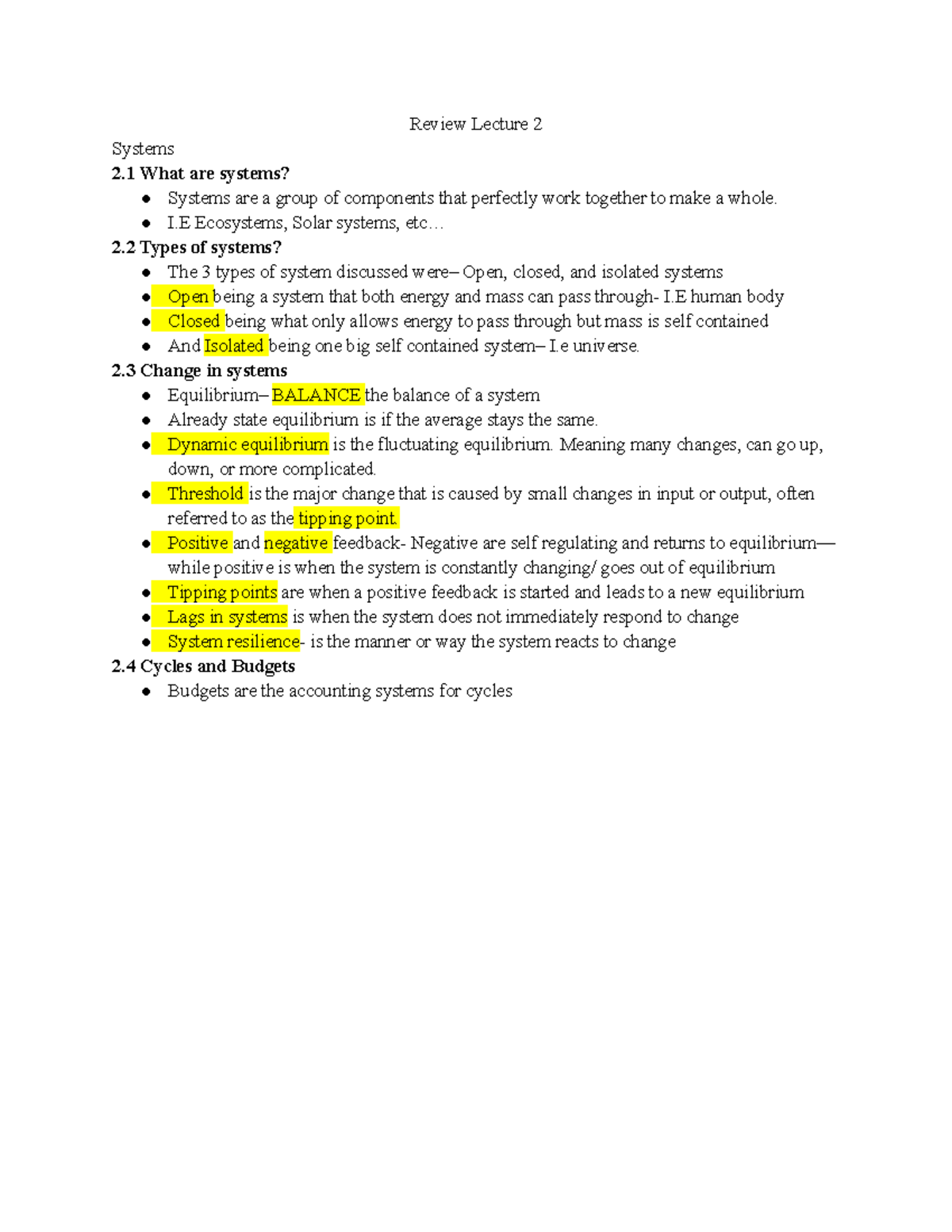 Review Lecture 2 - Helpful Notes - Review Lecture 2 Systems 2 What Are ...