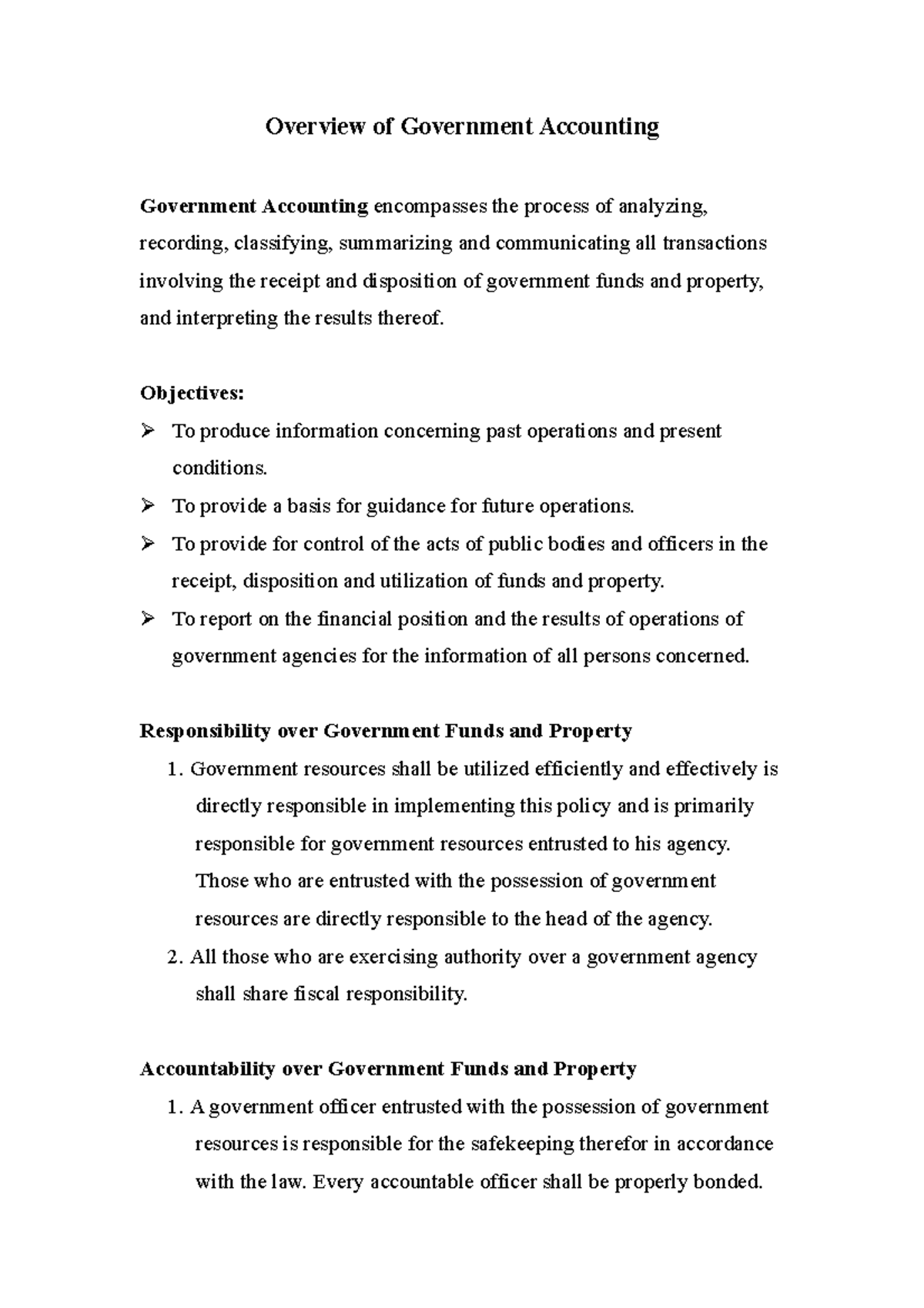 Overview of Government Accounting Part 1 Overview of Government