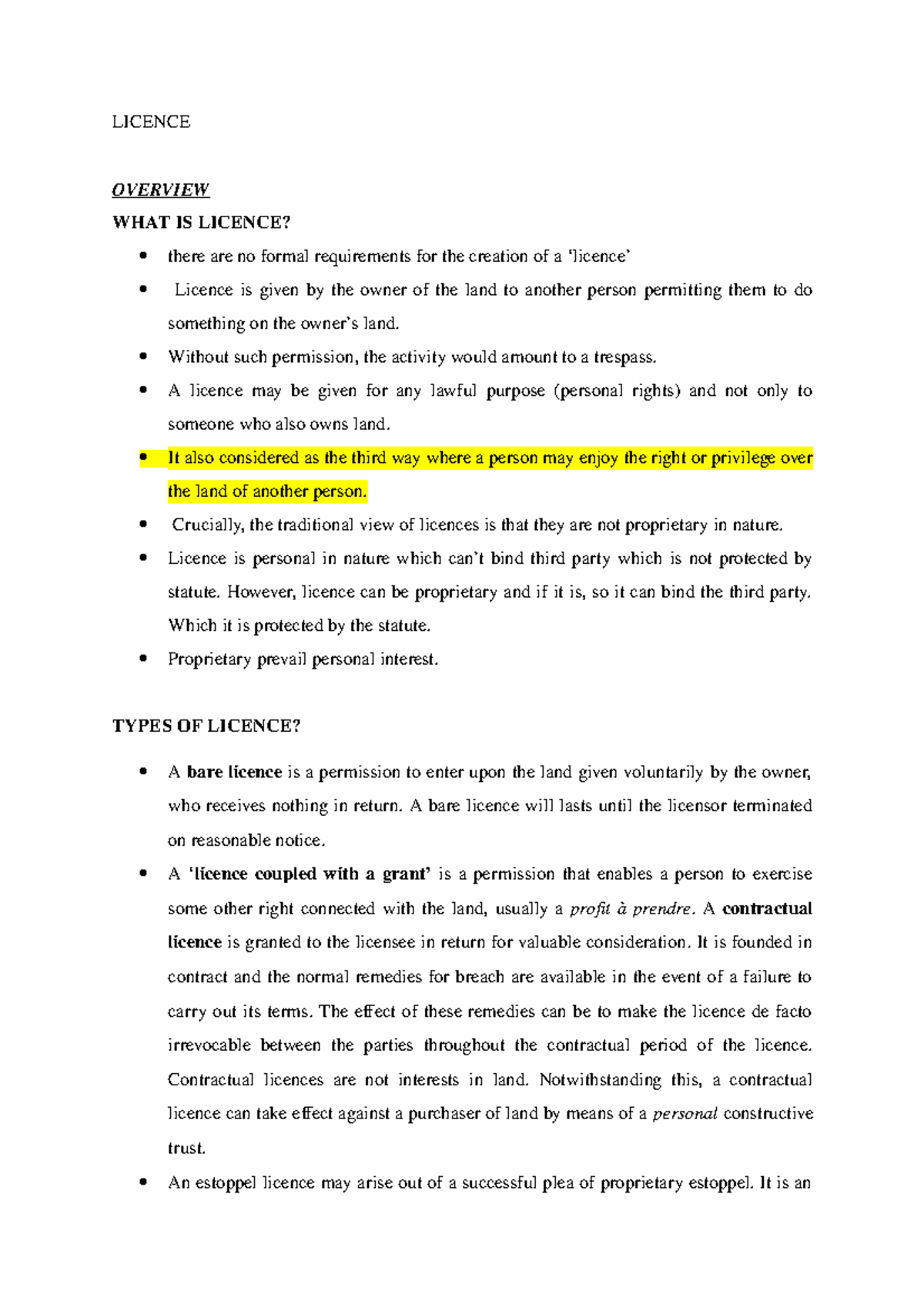 Licence 1.0 (notes) - hope it helps - LICENCE OVERVIEW WHAT IS LICENCE ...