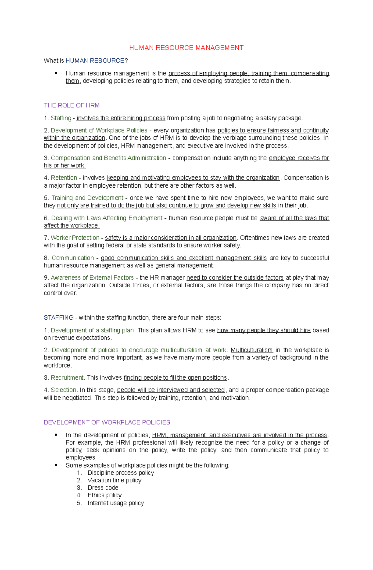 HRM Reviewer - lecture notes - HUMAN RESOURCE MANAGEMENT What is HUMAN ...