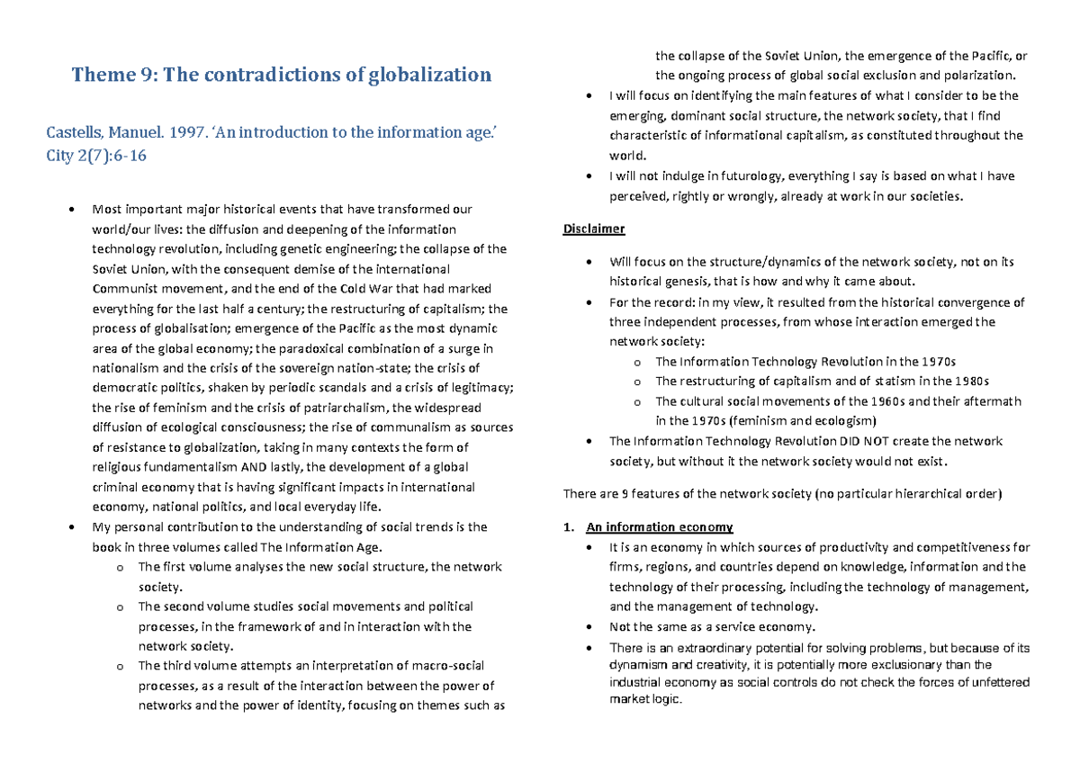 Theme 9 - contradictions of globalization and the globalisation debate ...