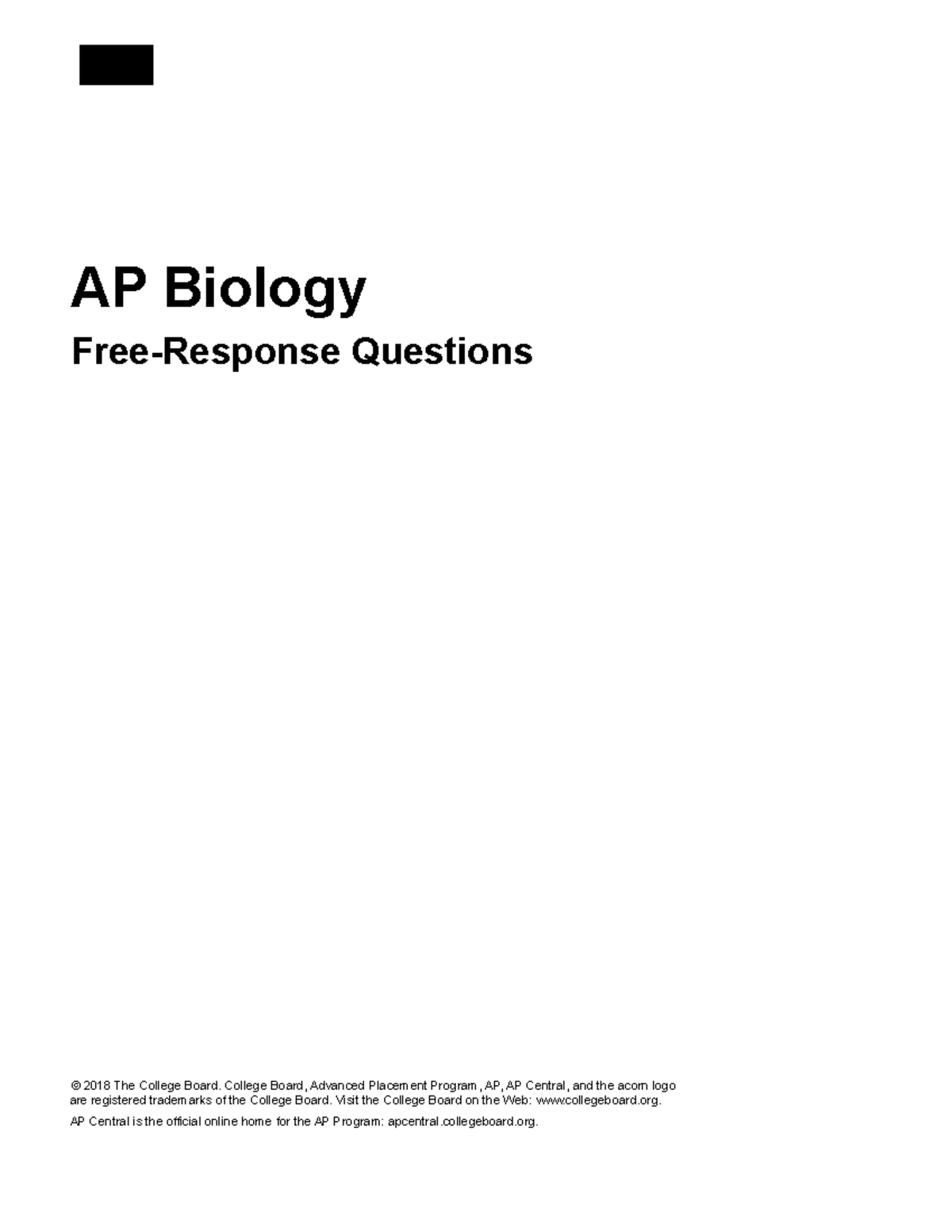 Zemlyanska Vlada 2018 AP Biology FRQs 2018 AP Biology FreeResponse