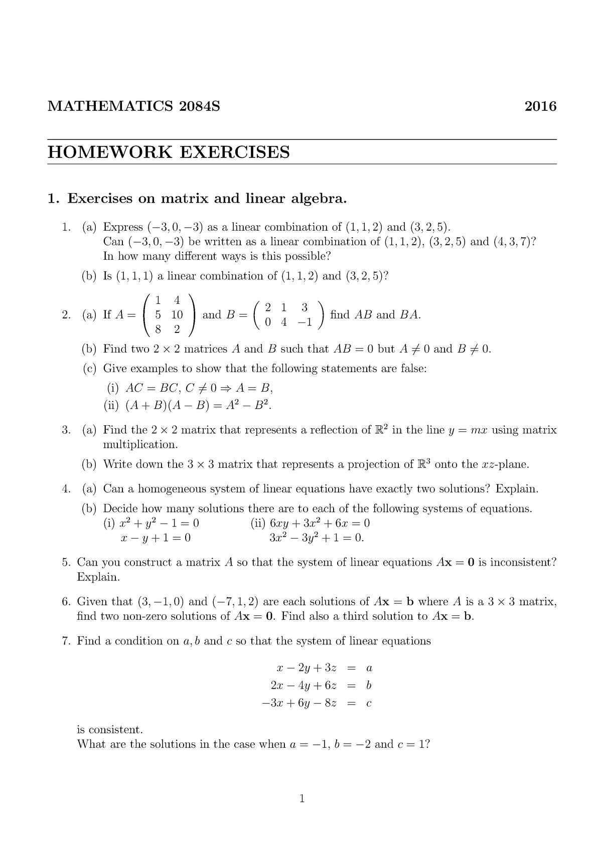 Mam84s Exercises Booklet 16 Mathematics Exercises On Matrix And Linear A Express 0 As A Studocu