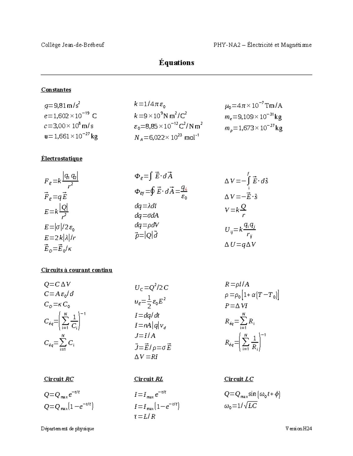 Phyna 2 Equations H24 - Lecture notes are a written record of ...