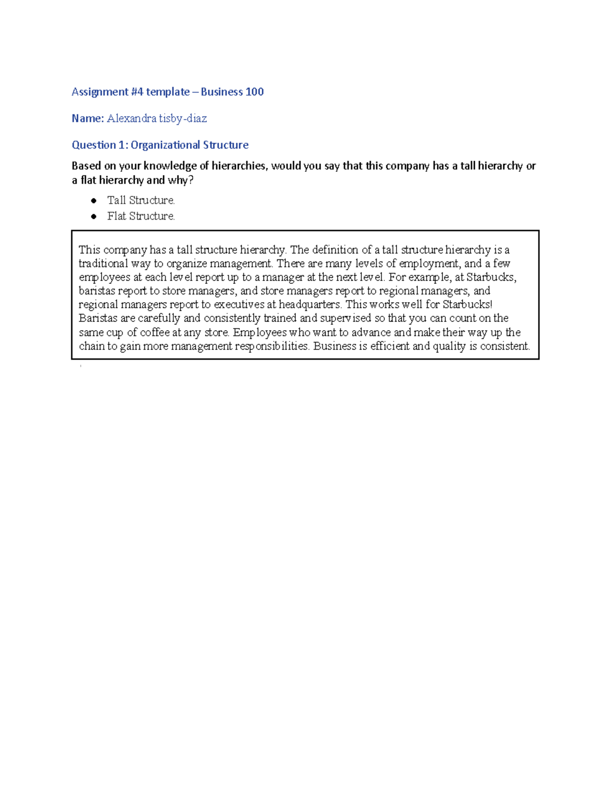 Assignment 4 Template - Assignment #4 template – Business 100 Name ...