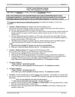 CIS 190 final assignment 1 - CIS 190: SYSTEM HARDWARE CONCEPTS CIS 190 ...