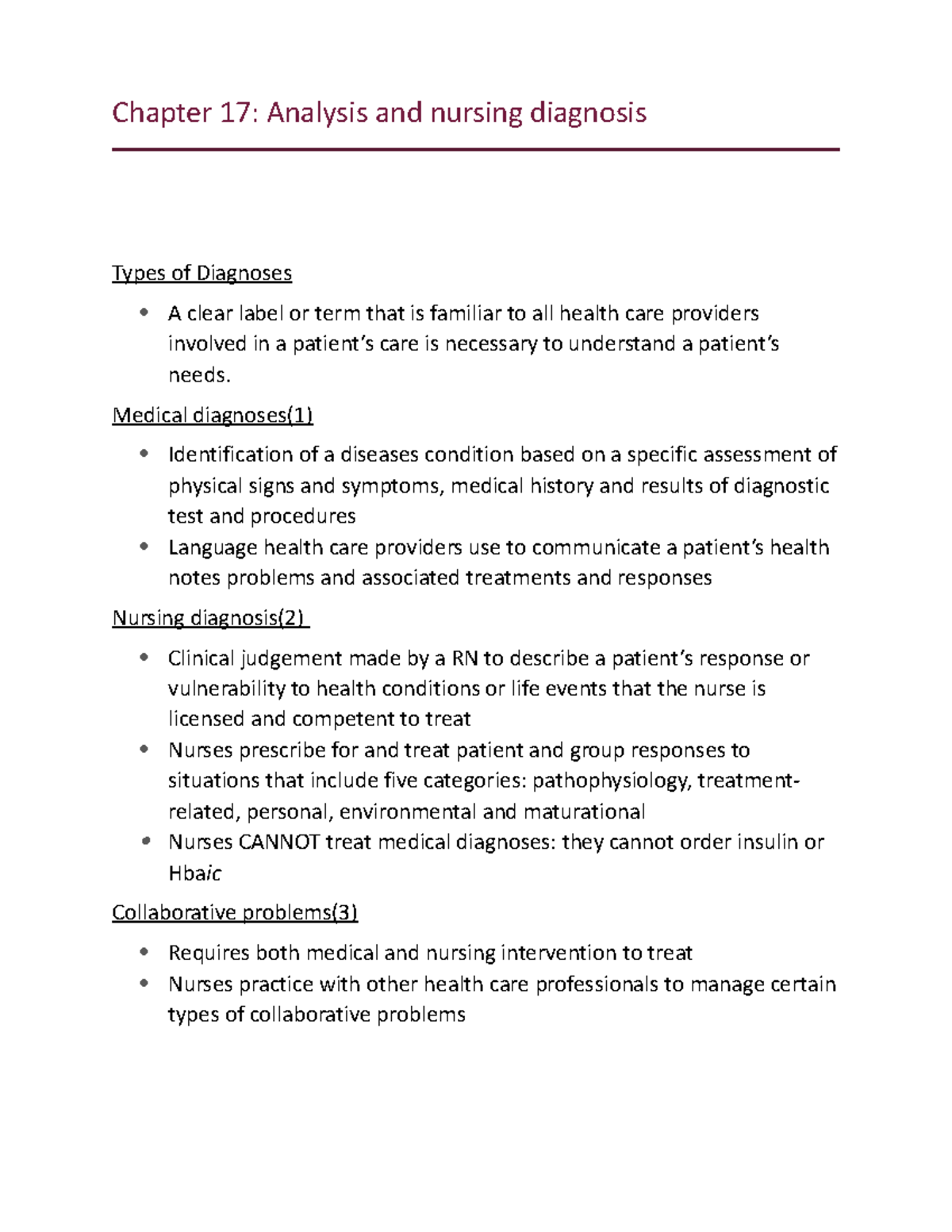 Chapter 17 Nursing Diagnosis - Chapter 17: Analysis And Nursing ...