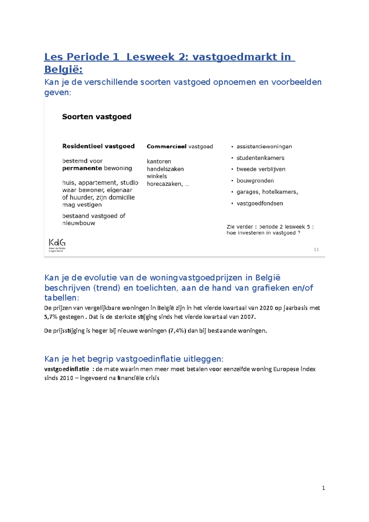 Samenvatting-vastgoed - Les Periode 1 Lesweek 2: Vastgoedmarkt In ...