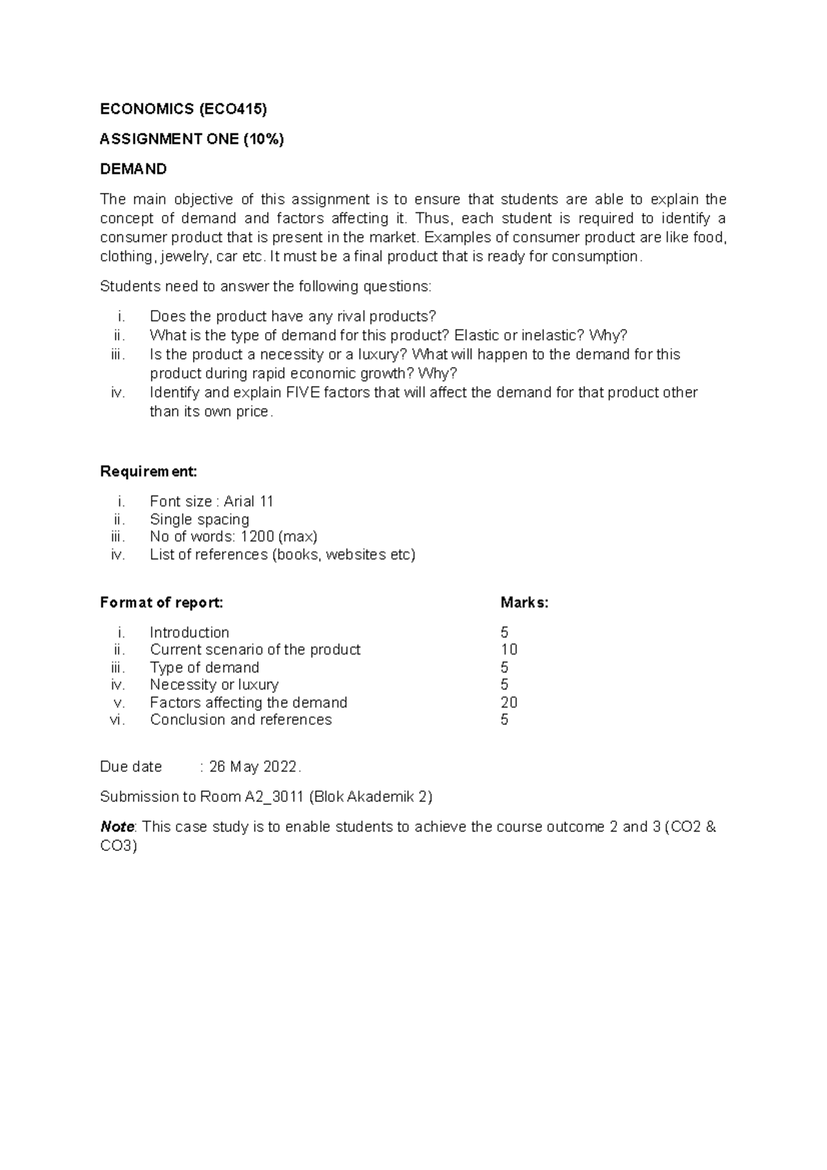ASG ONE case study Demand consumer product may2022 - ECONOMICS (ECO415 ...