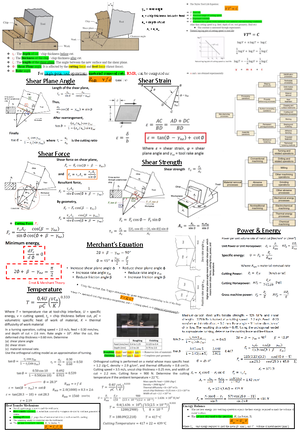 ME2162 Cheat Sheet - Theory of Metal Machining Roughing:deep cuts to ...