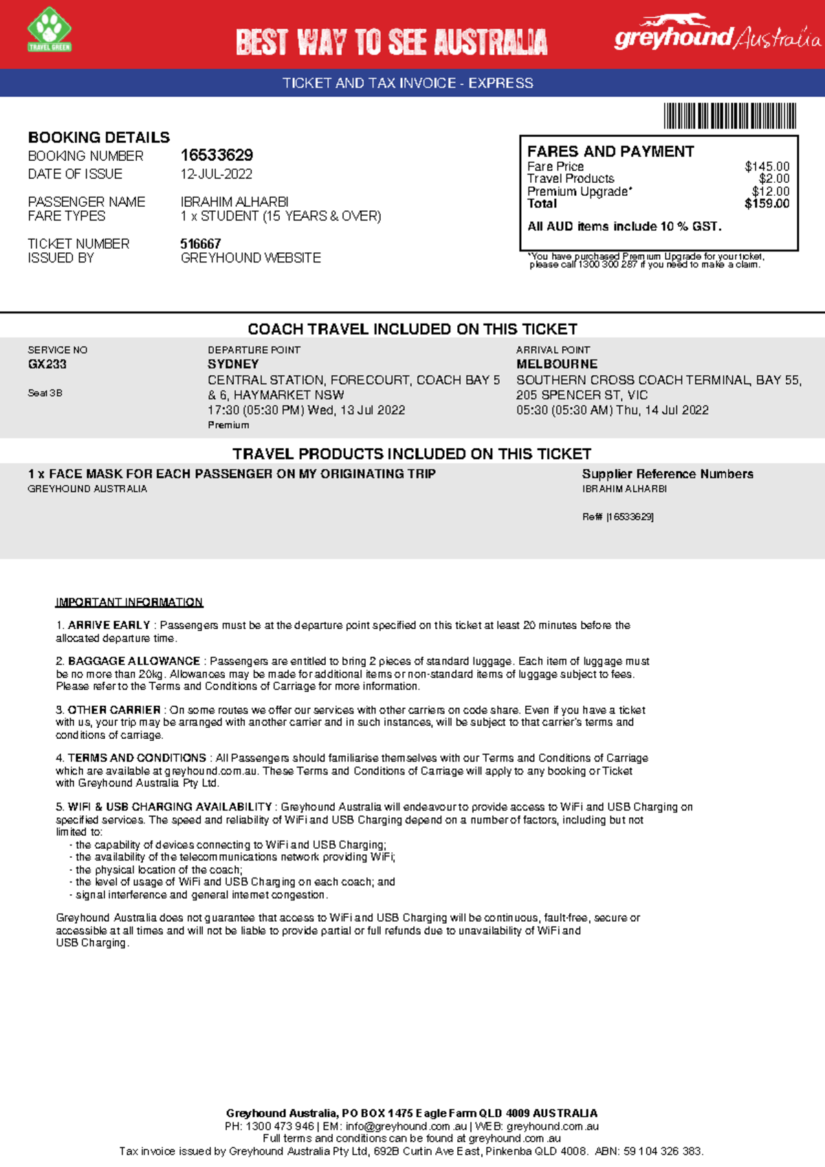 Best note to get HD - TICKET AND TAX INVOICE - EXPRESS 16533629 BOOKING ...
