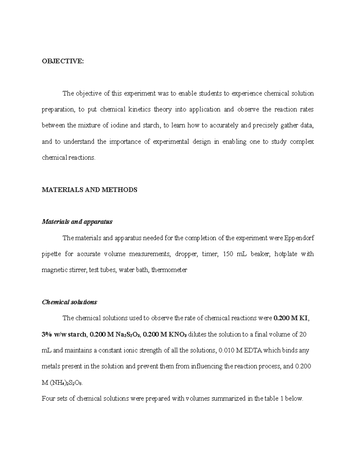 iodine clock experiment lab report