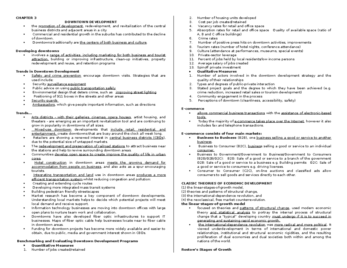 Economic Development Notes - CHAPTER 3 DOWNTOWN DEVELOPMENT the ...