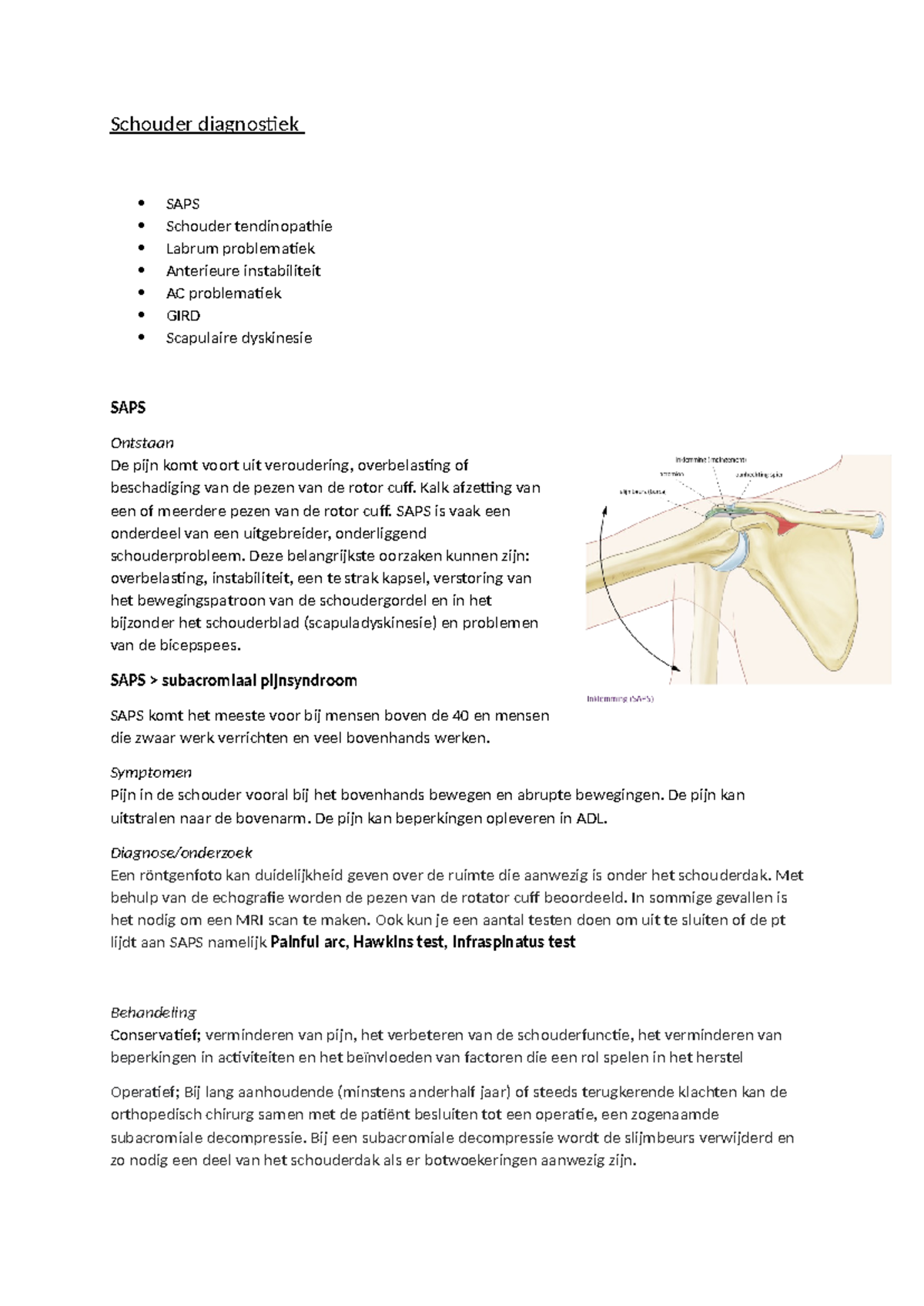 Schouder Diagnostiek - Samenvatting Anatomie Fysiologie En Pathologie ...