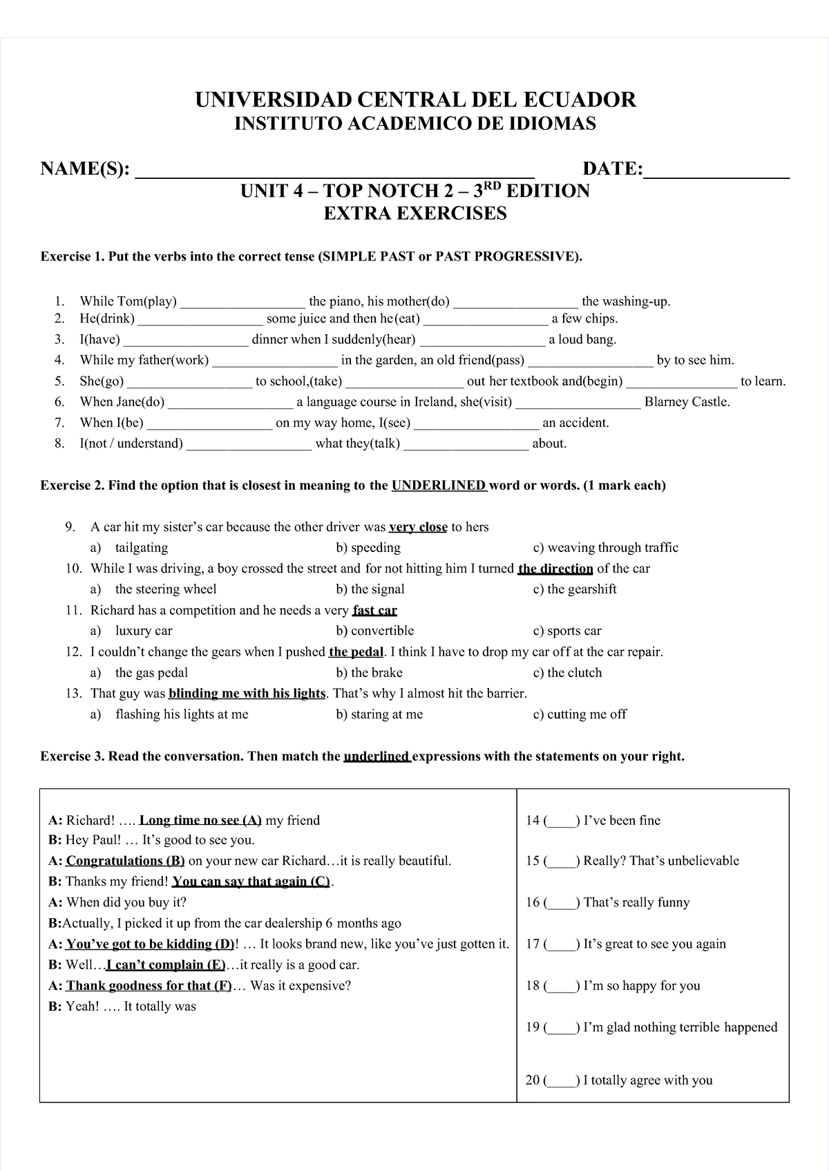 top notch tv activity worksheets unit 3 UNIVERSIDAD CENTRAL DEL