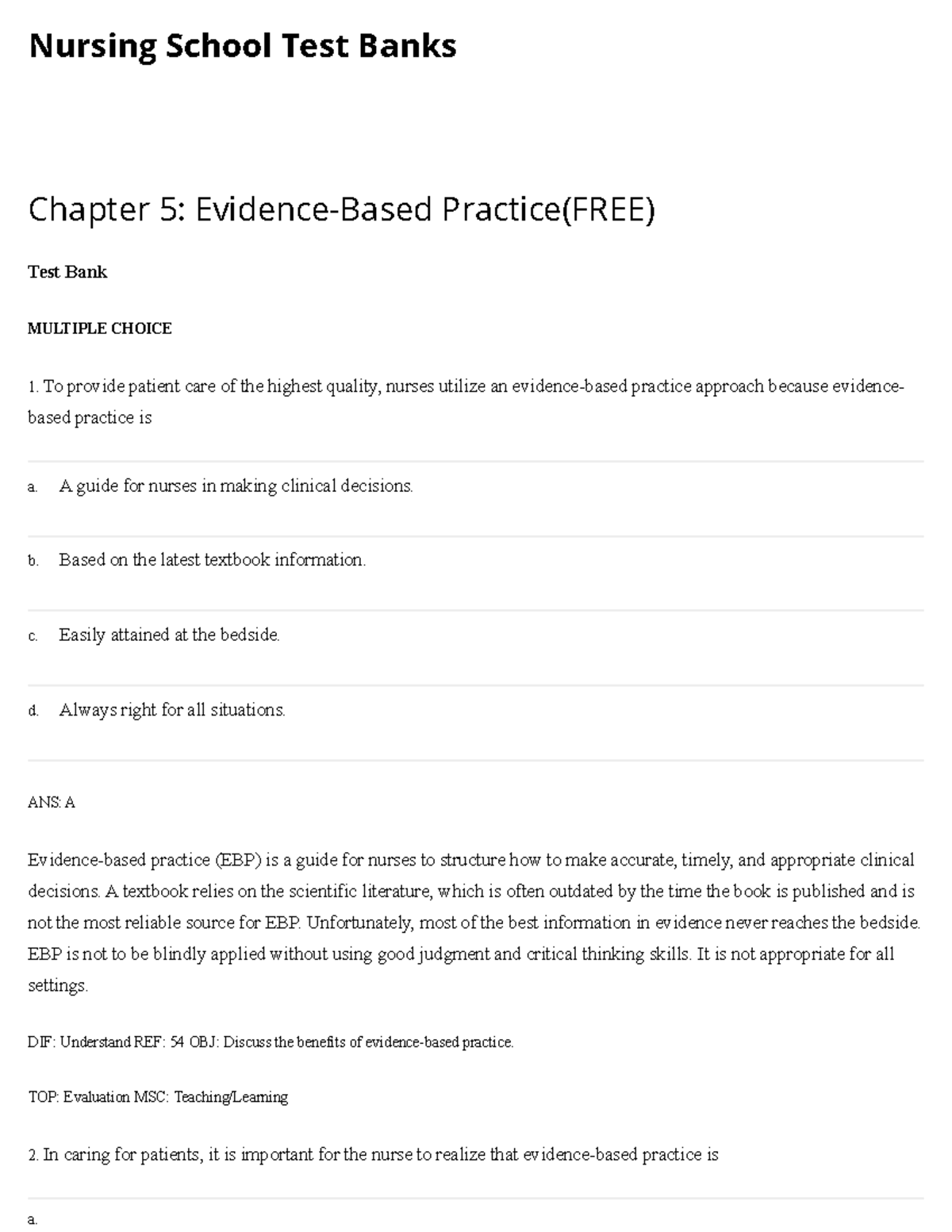 Chapter 5 Evidence-Based Practice - Nursing School Test Banks Chapter 5 ...