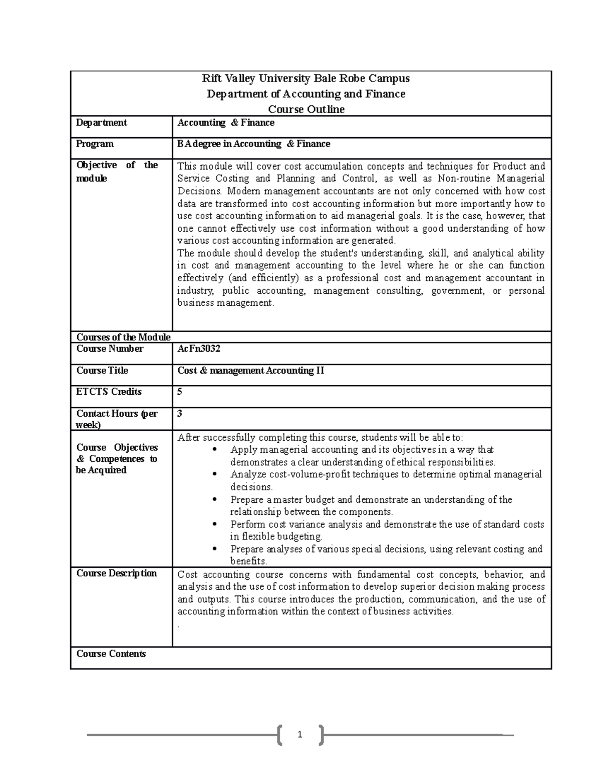 Cost II Course Outlie - Financial Accounting - Rift Valley University ...