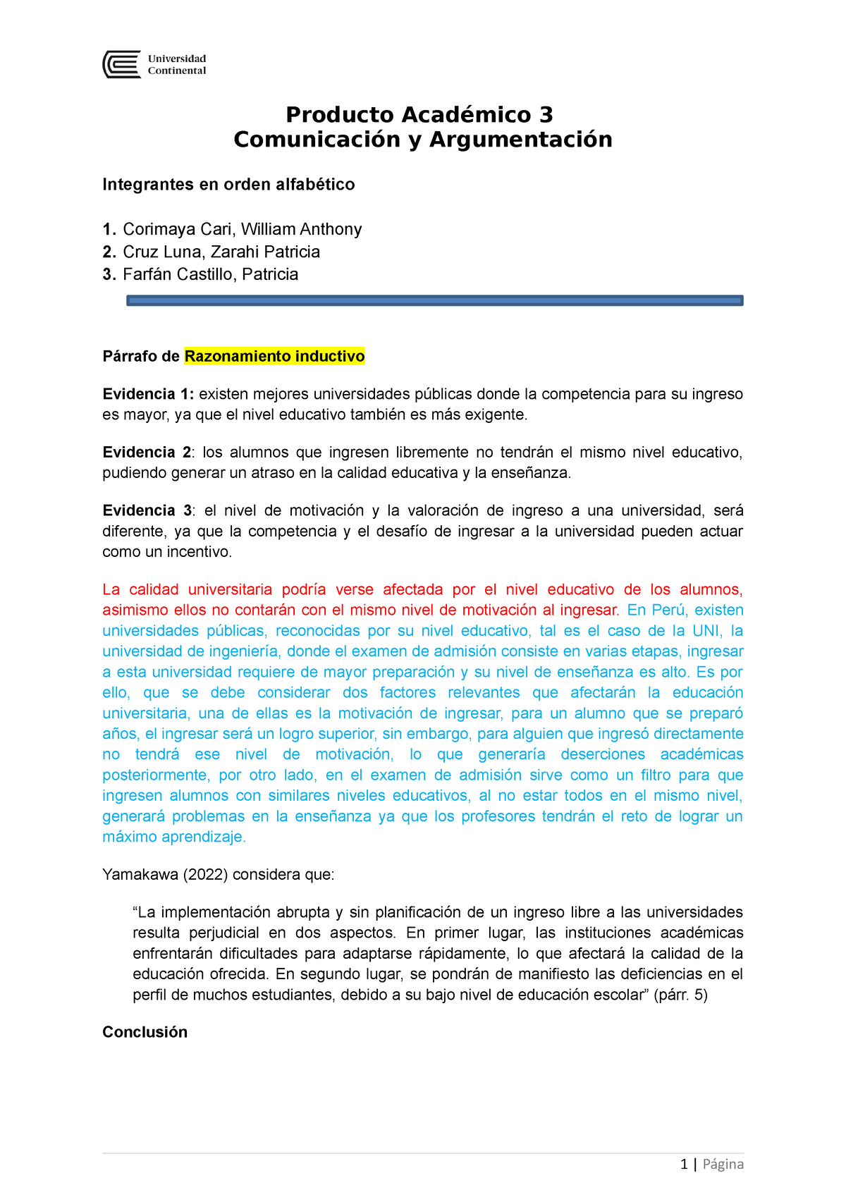 PA3 Terminado Comunicacion Y Argumentacion - Producto Académico 3 ...