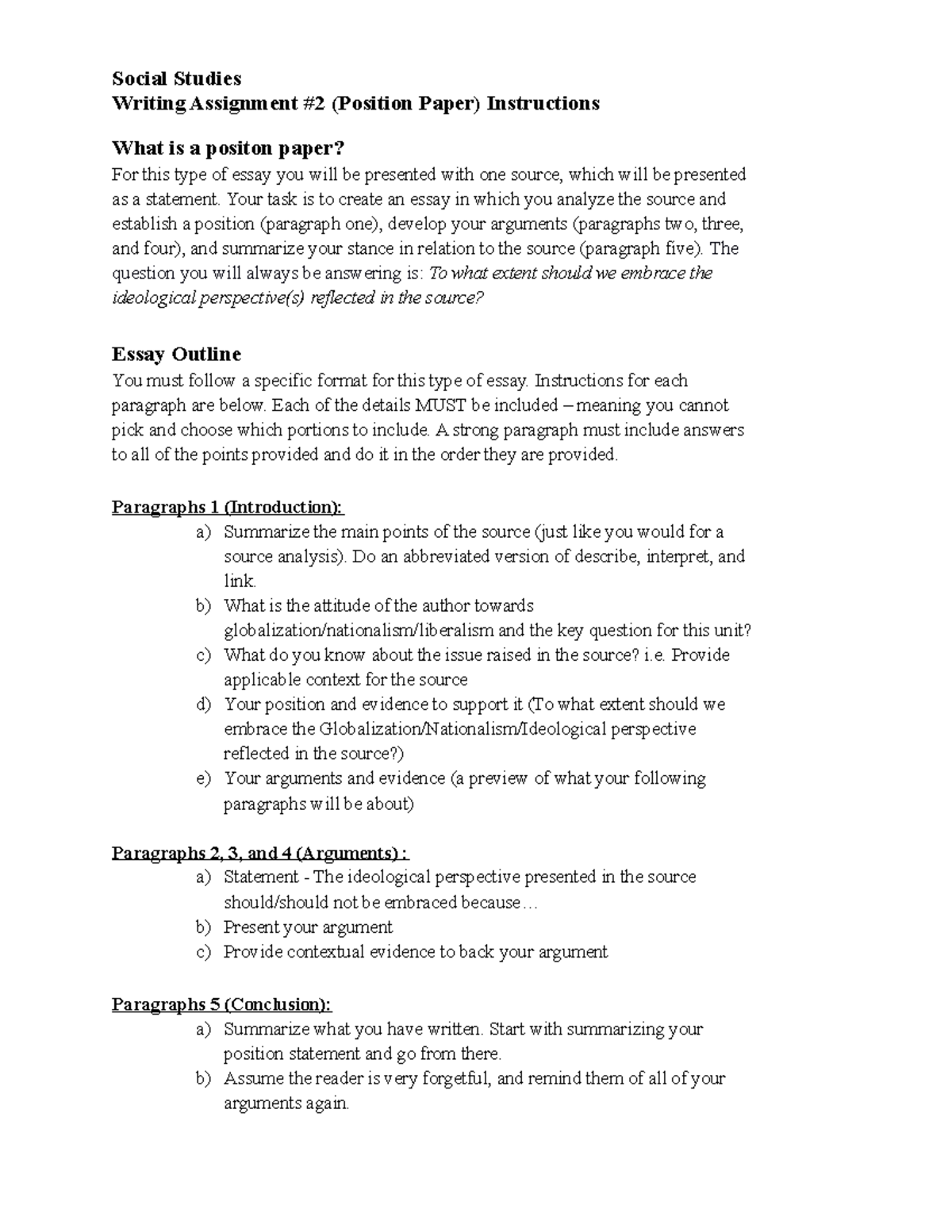 Position paper - how to - Writing Assignment #2 (Position Paper ...
