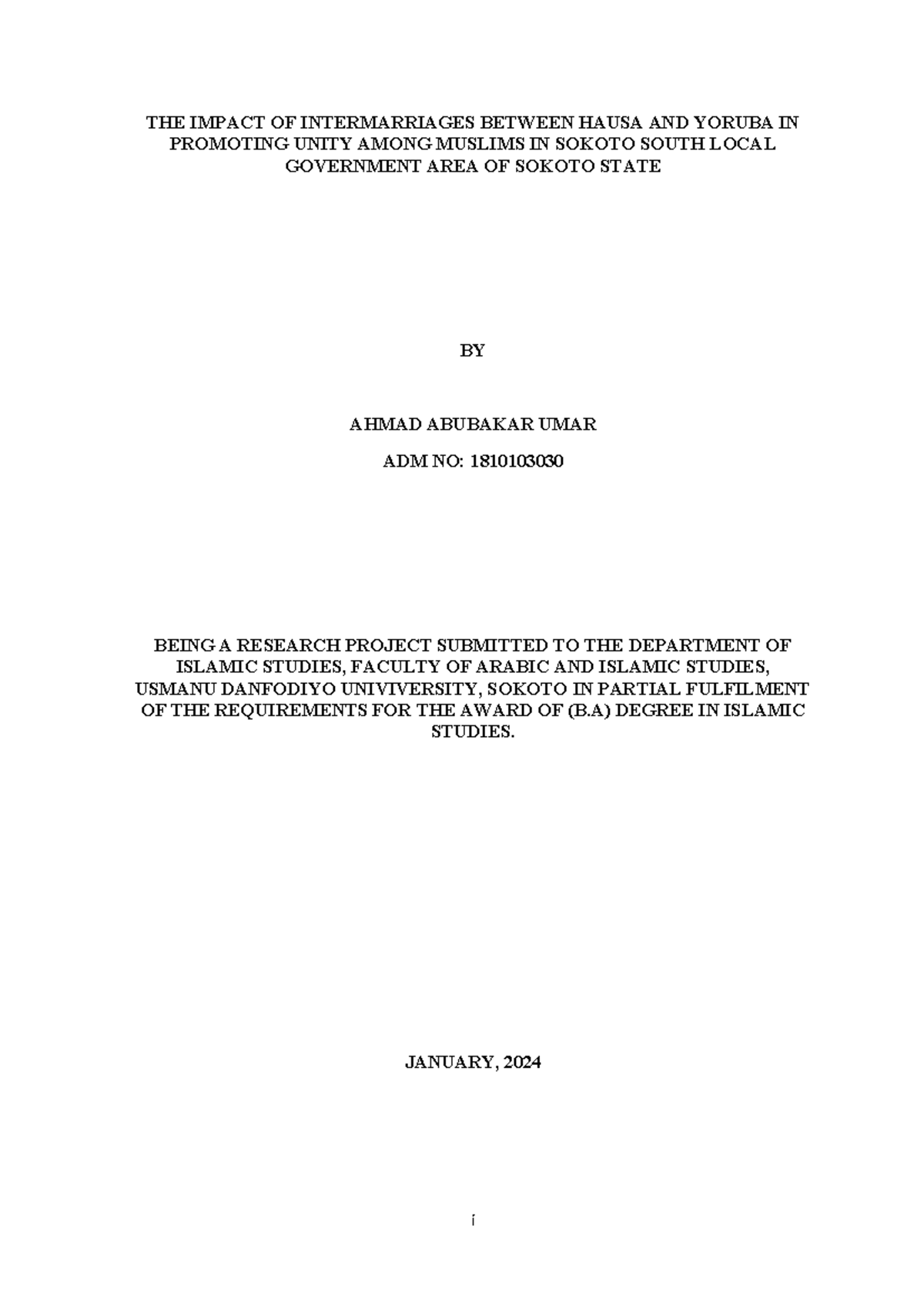 Ahamd Abubakar Umar Final COPY - THE IMPACT OF INTERMARRIAGES BETWEEN ...