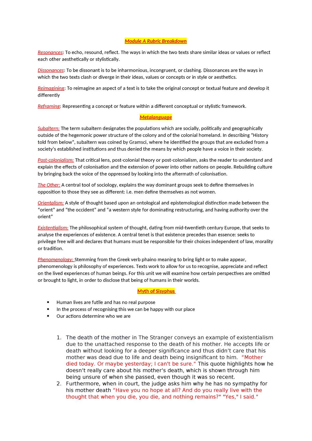 Module A Rubric Breakdown - Module A Rubric Breakdown Resonances: To ...