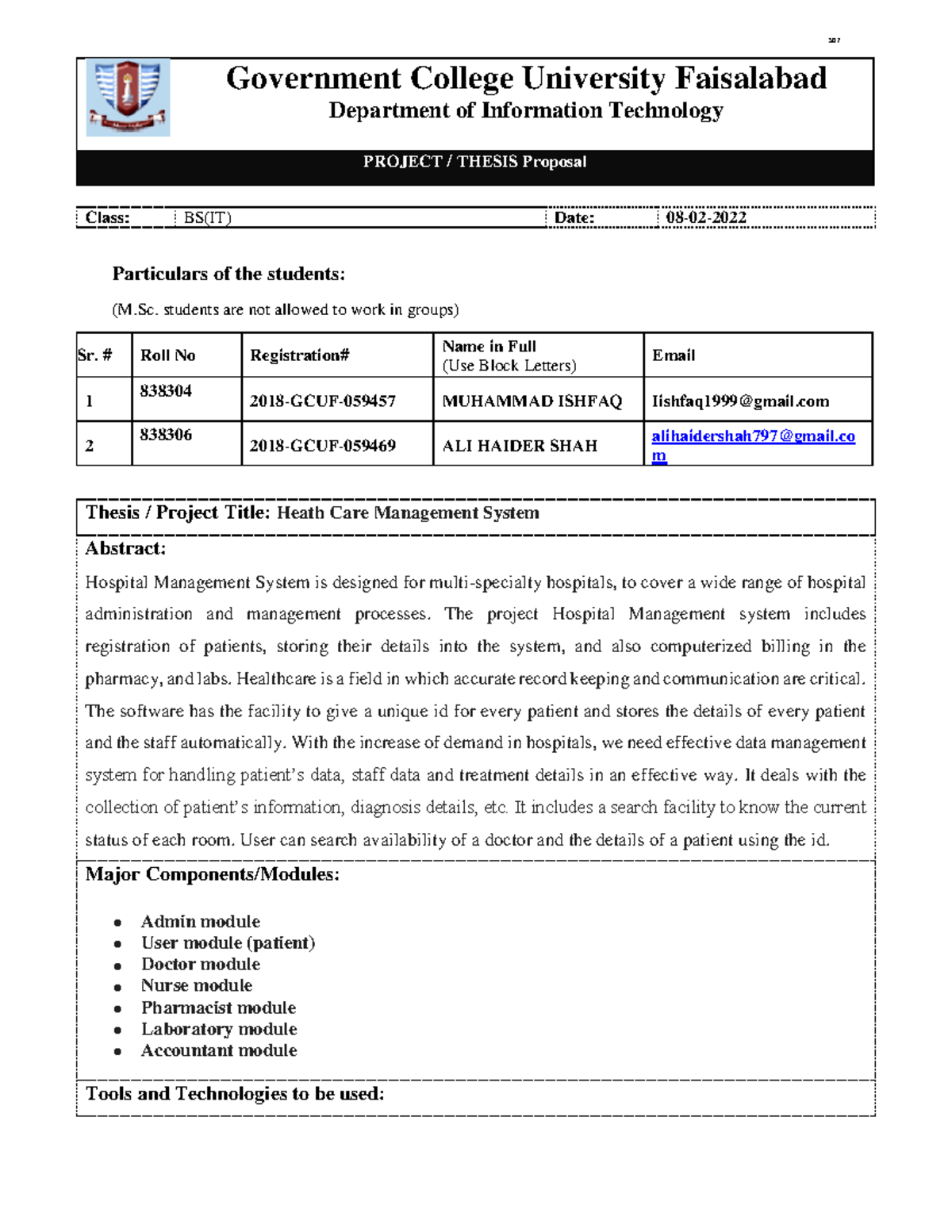 Project Proposal Final - S Government College University Faisalabad ...