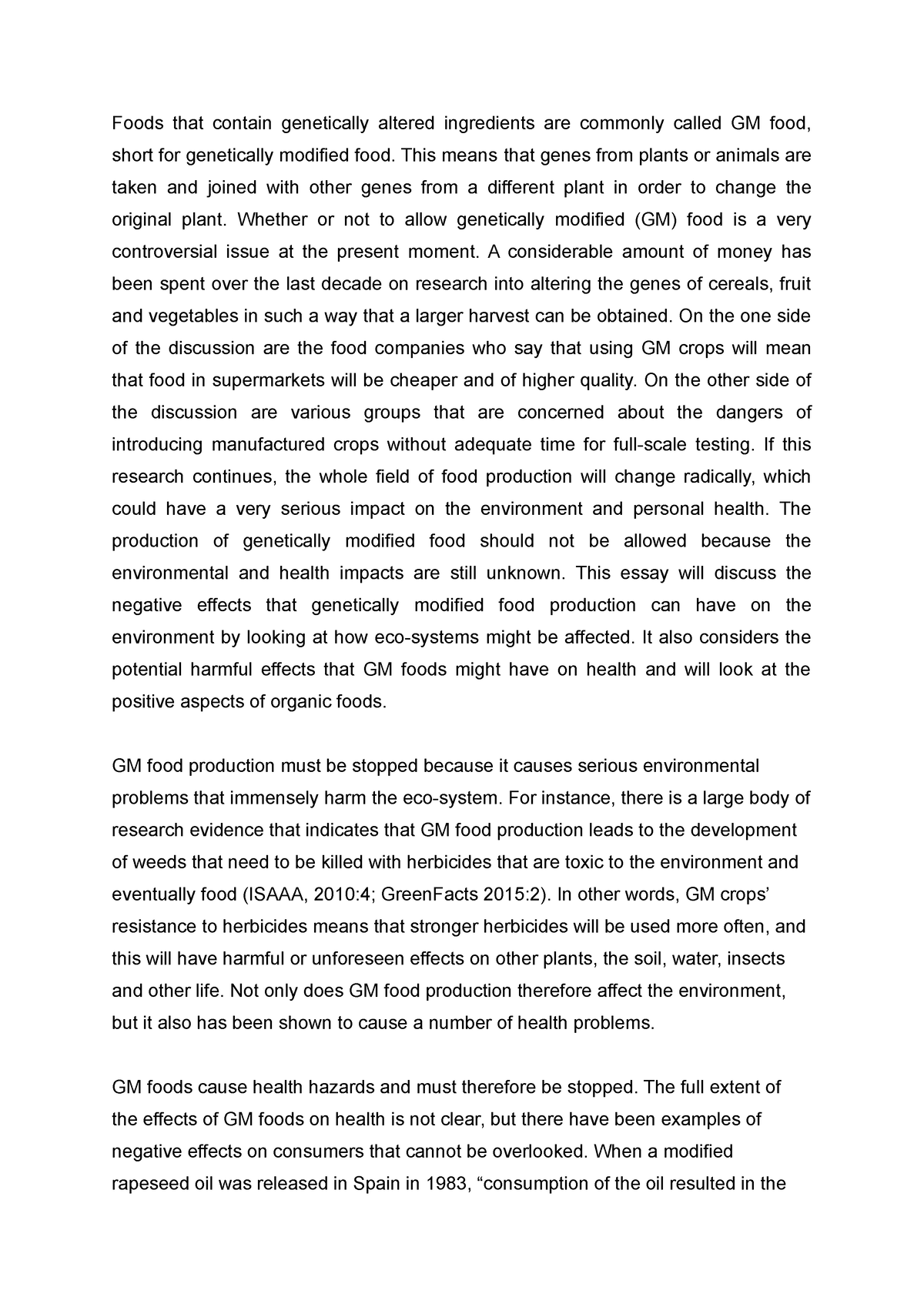 gm food essay for and against