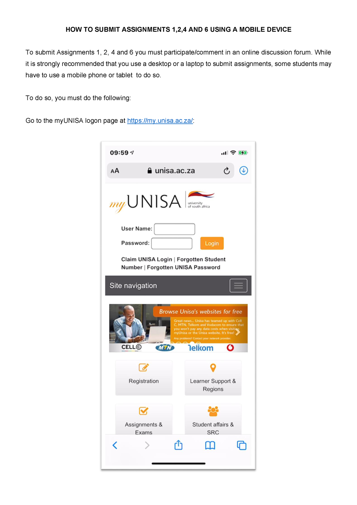 how do i submit assignments to unisa 2022